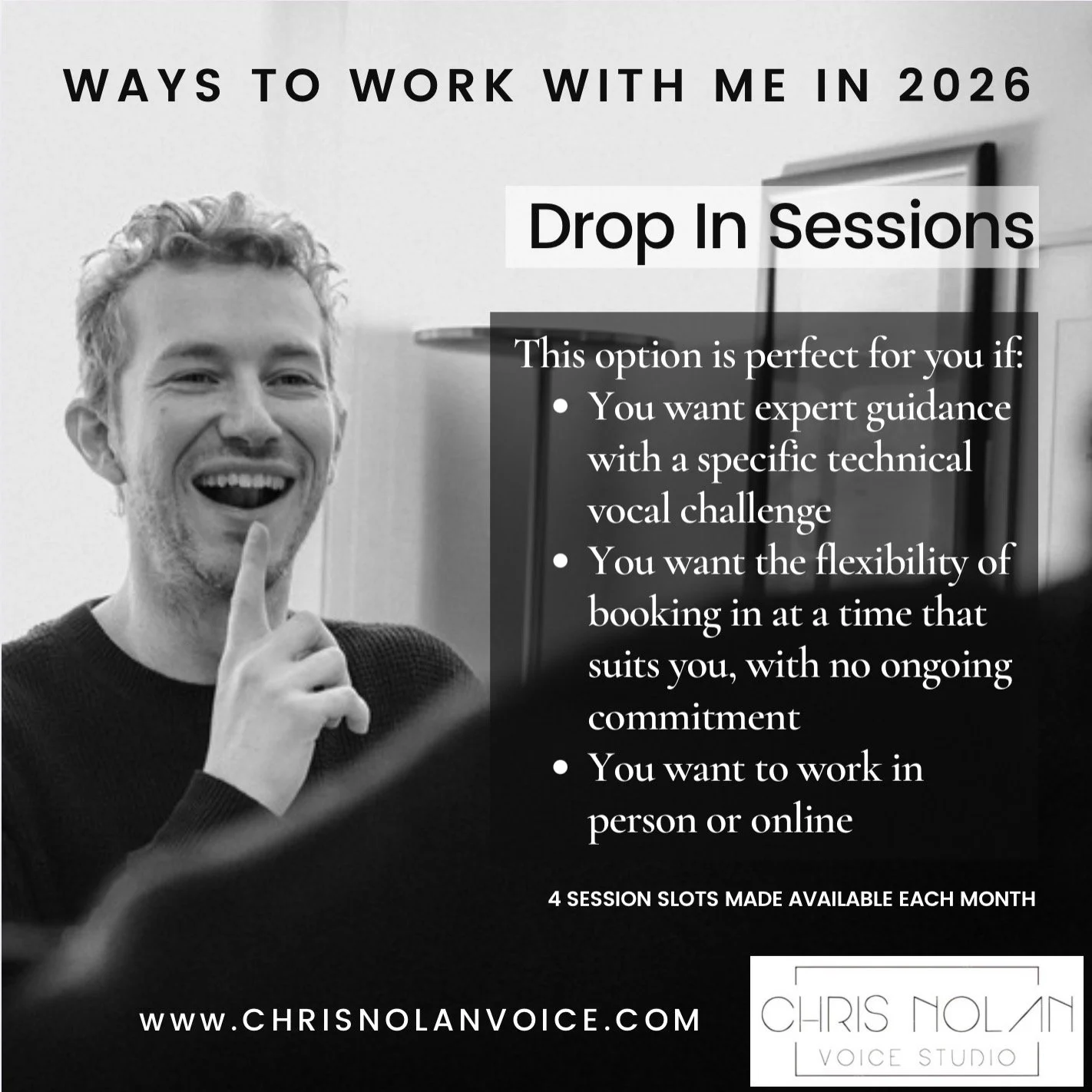I have been totally booked up in the second half of 2025 so I&rsquo;m really excited to release some dedicated drop-in lesson spots in 2026. Because of my ongoing projects with Voice Gym (more on that soon 🥳 ) and my FABULOUS studio members taking u