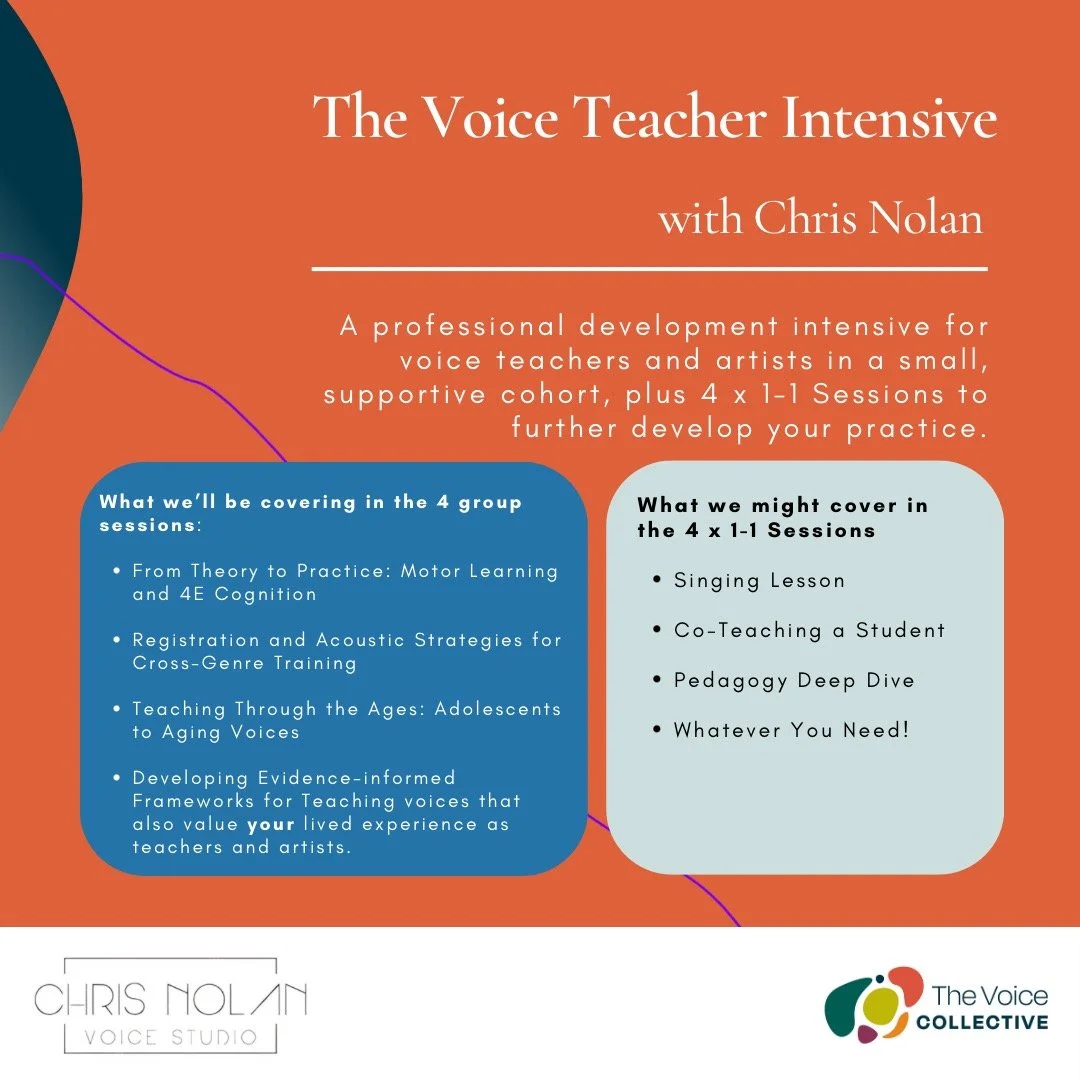 In 2026 I&rsquo;m running a new professional development program for voice teachers &mdash; a 4-month intensive designed to sharpen pedagogy, expand teaching strategies, and connect with colleagues in a small, supportive cohort.

Why this program?

O
