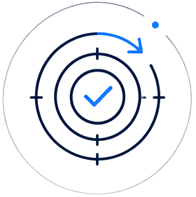 A stylized radar screen with concentric circles, crosshairs at the center, and a checkmark inside the innermost circle.