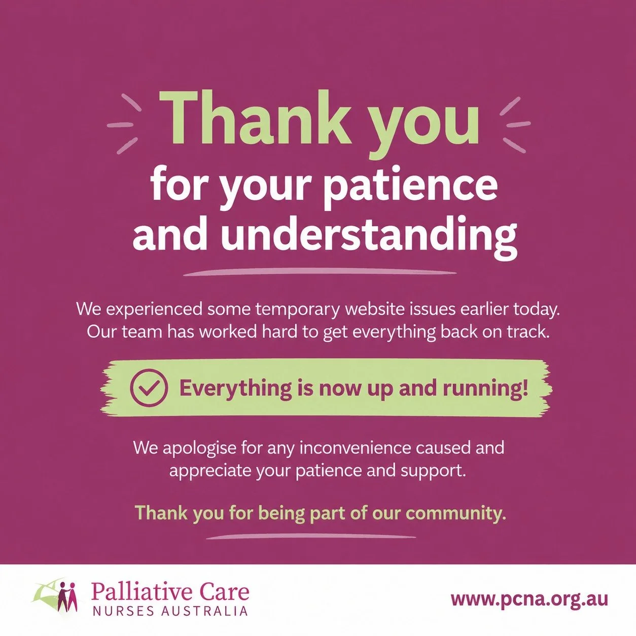 Thank you for your patience and understanding while we worked through some temporary website issues earlier today.

Our team has been working behind the scenes to get everything back on track, and we are pleased to let you know that everything is now