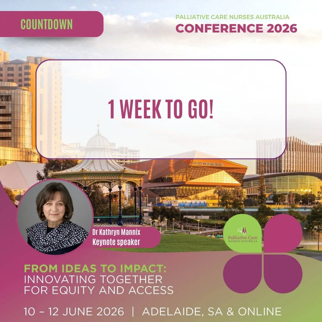 ⏰ 1 WEEK TO GO!

In just one week, we'll be welcoming palliative care nurses, researchers, educators, leaders and advocates from across Australia to Adelaide for the 2026 PCNA Conference.

Across the conference, we'll explore how we can move From Ide