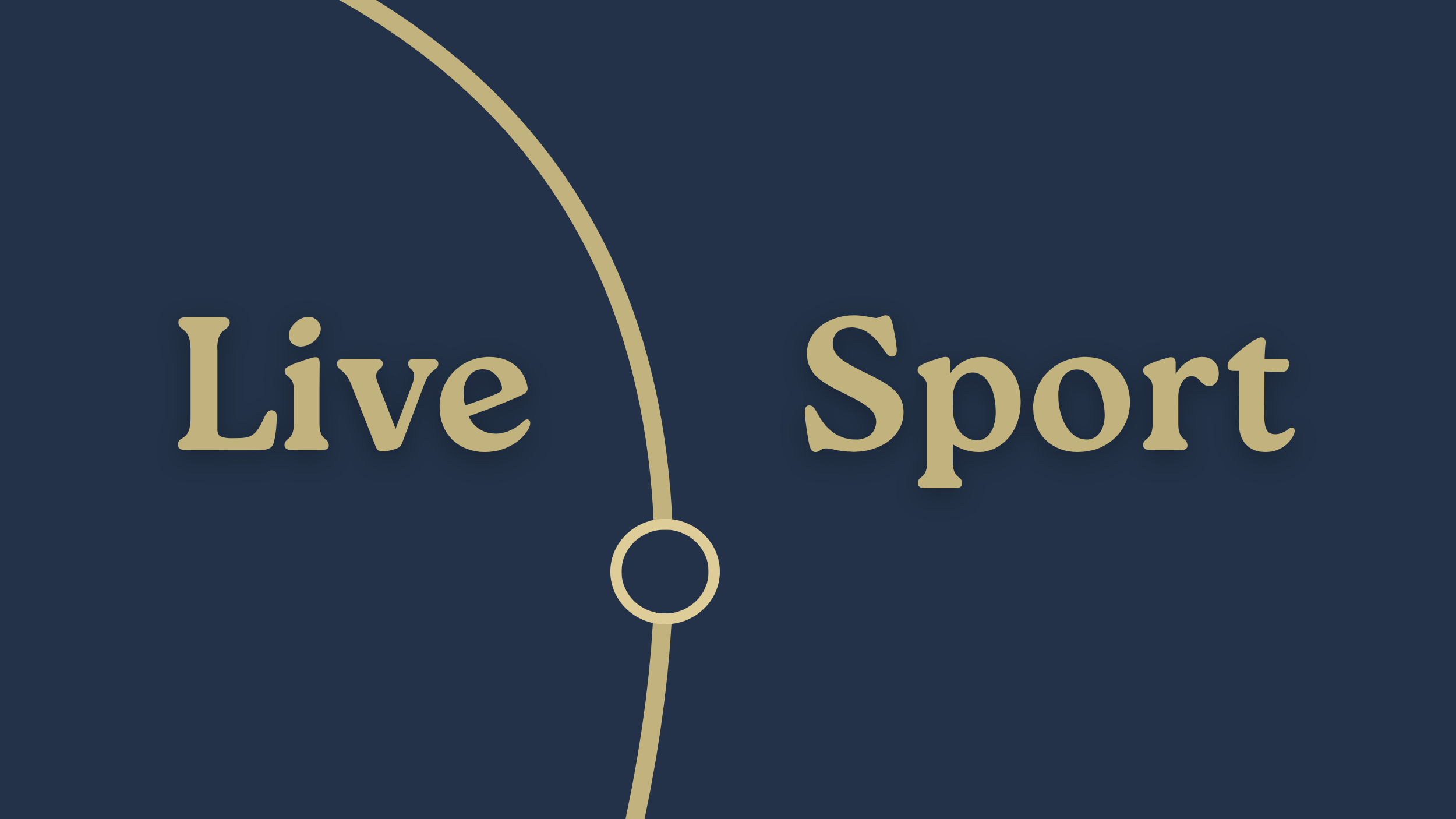 Close-up of a clock face showing the words 'Live' and 'Sport' with a beige hour marker and dark blue background.