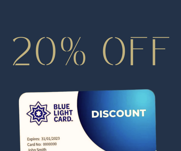 20% Off Graphic with a Blue Light Card underneath