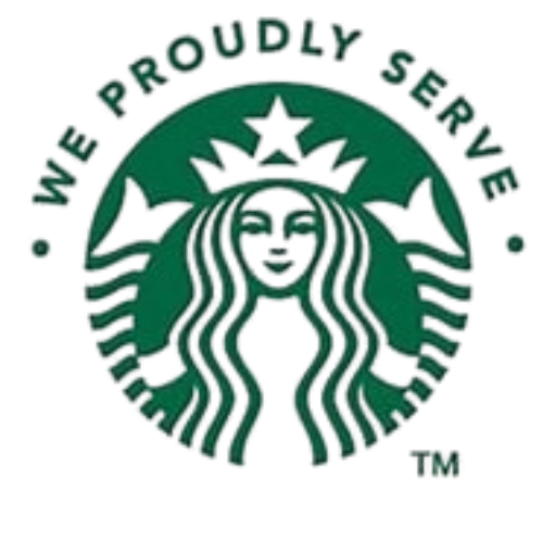 Starbucks logo with the text "We Proudly Serve" above it.