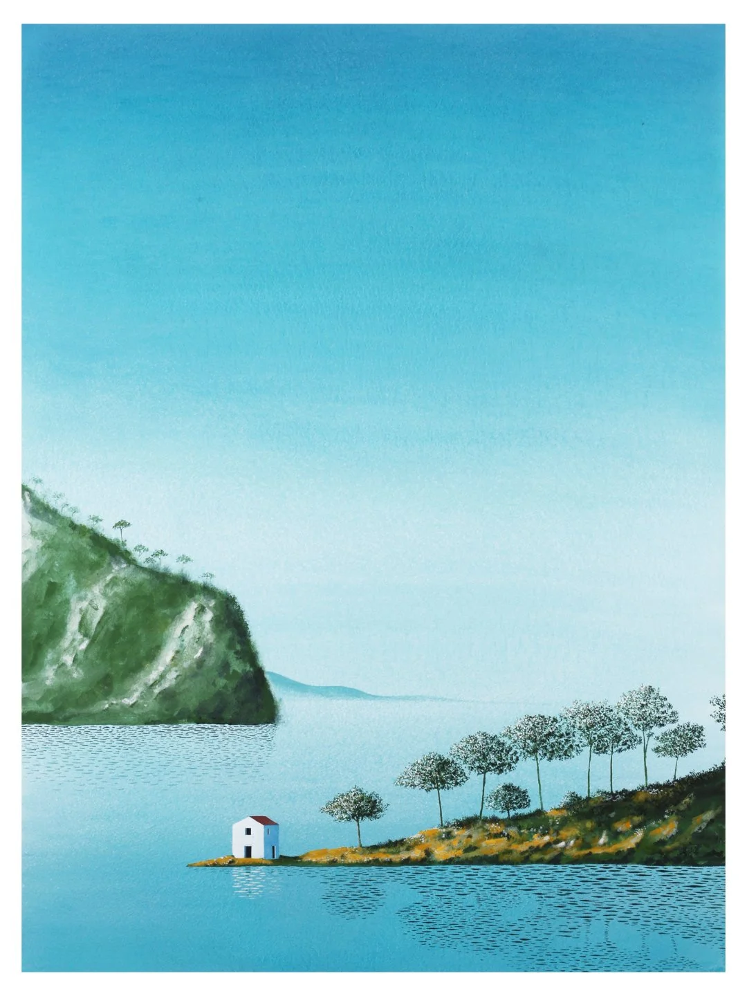 Illustration de bâtiments de ville avec une montgolfière dans un ciel bleu.