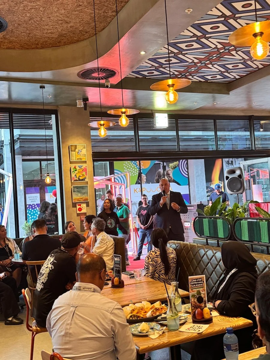 James Vos speaking at the Nando's South Africa Riverlands Mall store opening
