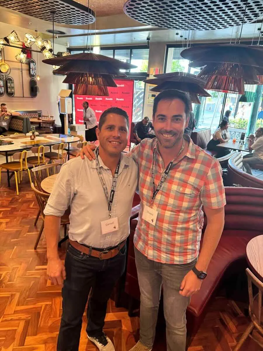 RetailWave directors Shawn Godfrey and Cornel Neethling at James Vos speaking at the Nando's South Africa Riverlands Mall store opening
