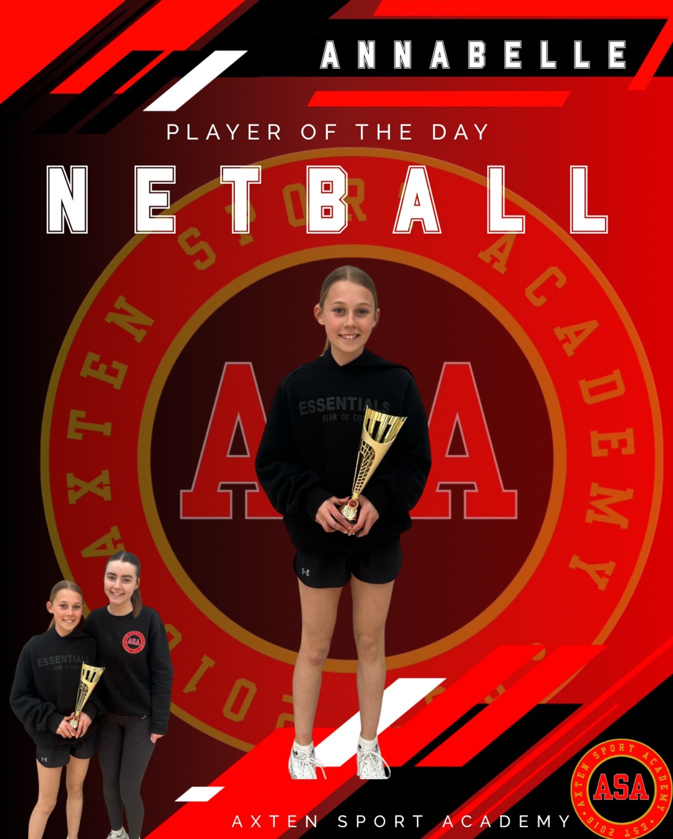 AXTEN NETBALL 

Player of the day&hellip; Annabelle! 

My player of the day goes to this girl because I have really seen her netball skills improve throughout the week and she always has a positive attitude. She has shown great attacking movement and