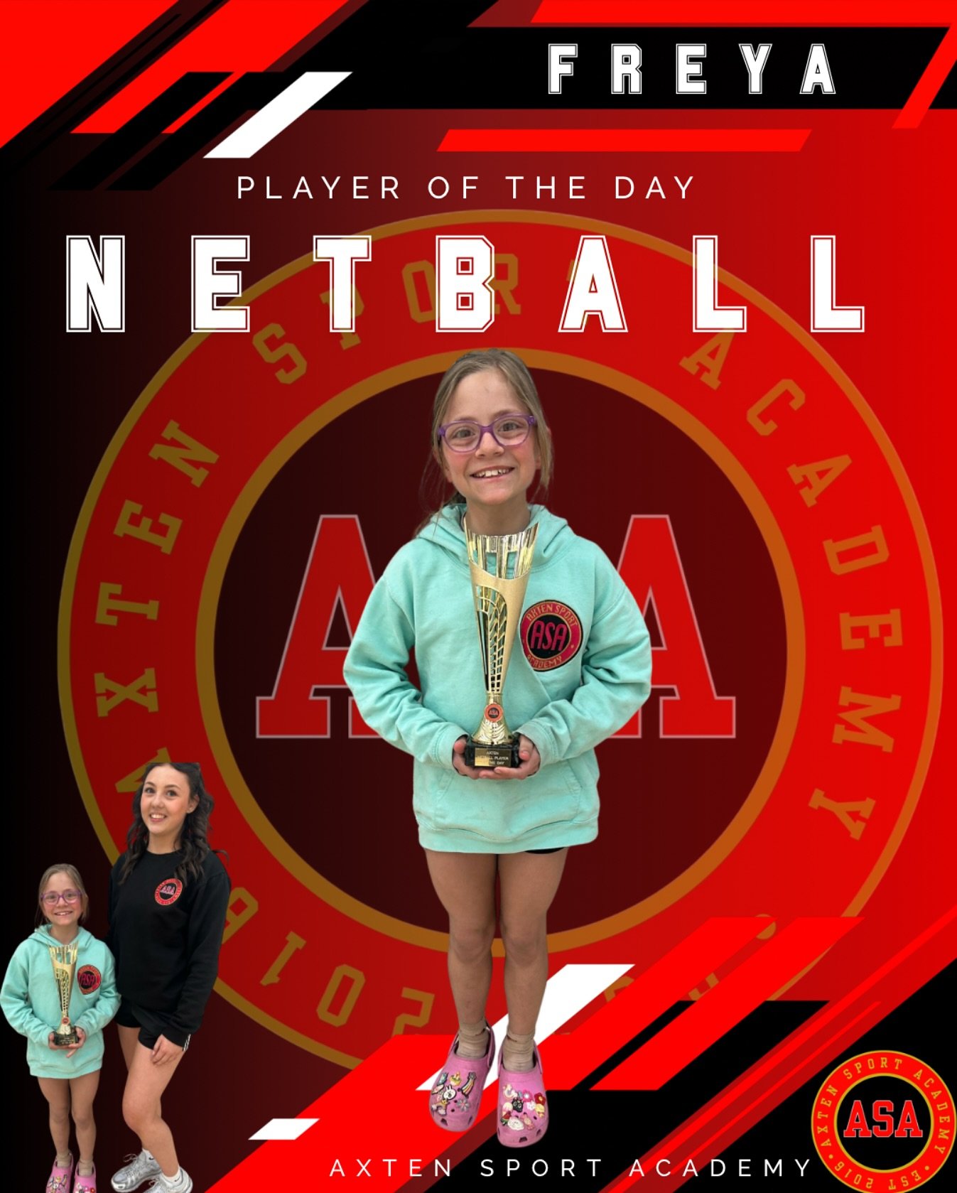 AXTEN NETBALL 

Player of the day&hellip; Freya! 

My player of the day goes to someone who continues to impress me at every Axten camp I coach her at. She comes into camp with a smile on her face every day ready to give everything her all. I have se