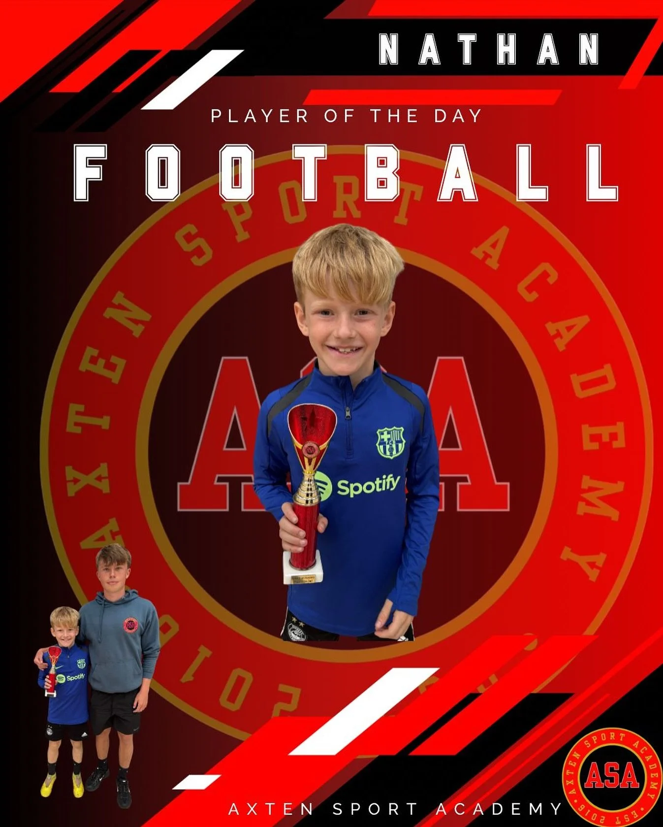 My player of the day goes to someone who has stood out to me throughout the week scoring some great goals and displaying some advanced skills, he is also constantly kind and inclusive towards others in the group and always works hard so my player of 