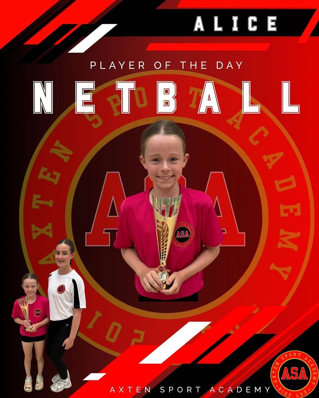 Alice, Ruby &amp; Zoe 🏆 

My player of the day today goes to a girl who always gives 110% effort into every single session each day and is extremely determined to get her netball techniques correct. I was extremely impressed during match play by her