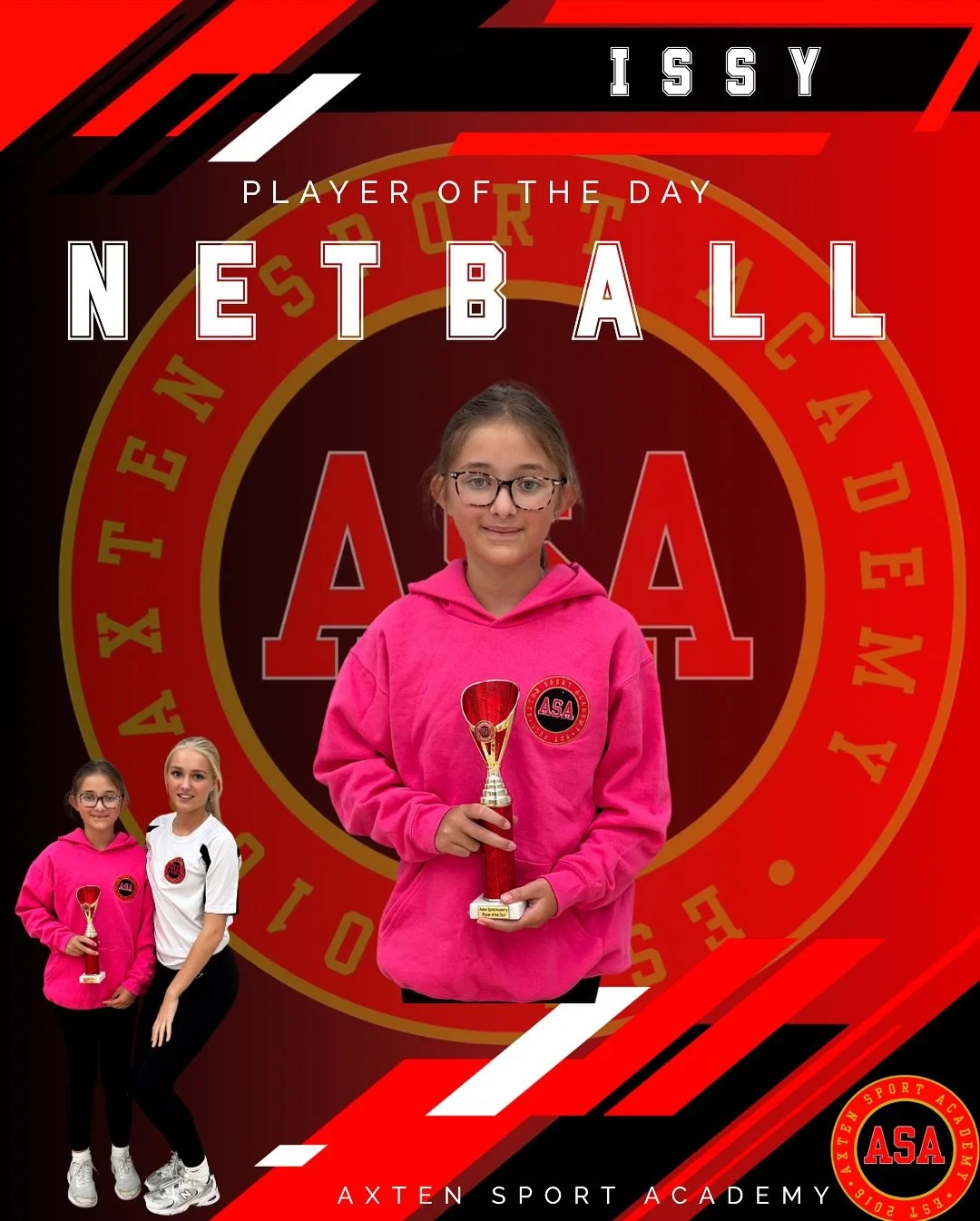 ISSY 

My player day goes to this girl because her effort in the circuits today was outstanding! She did an amazing  demonstration of all the circuits for the Senior Squad which takes lots of confidence! Later in the day, when we progressed into matc