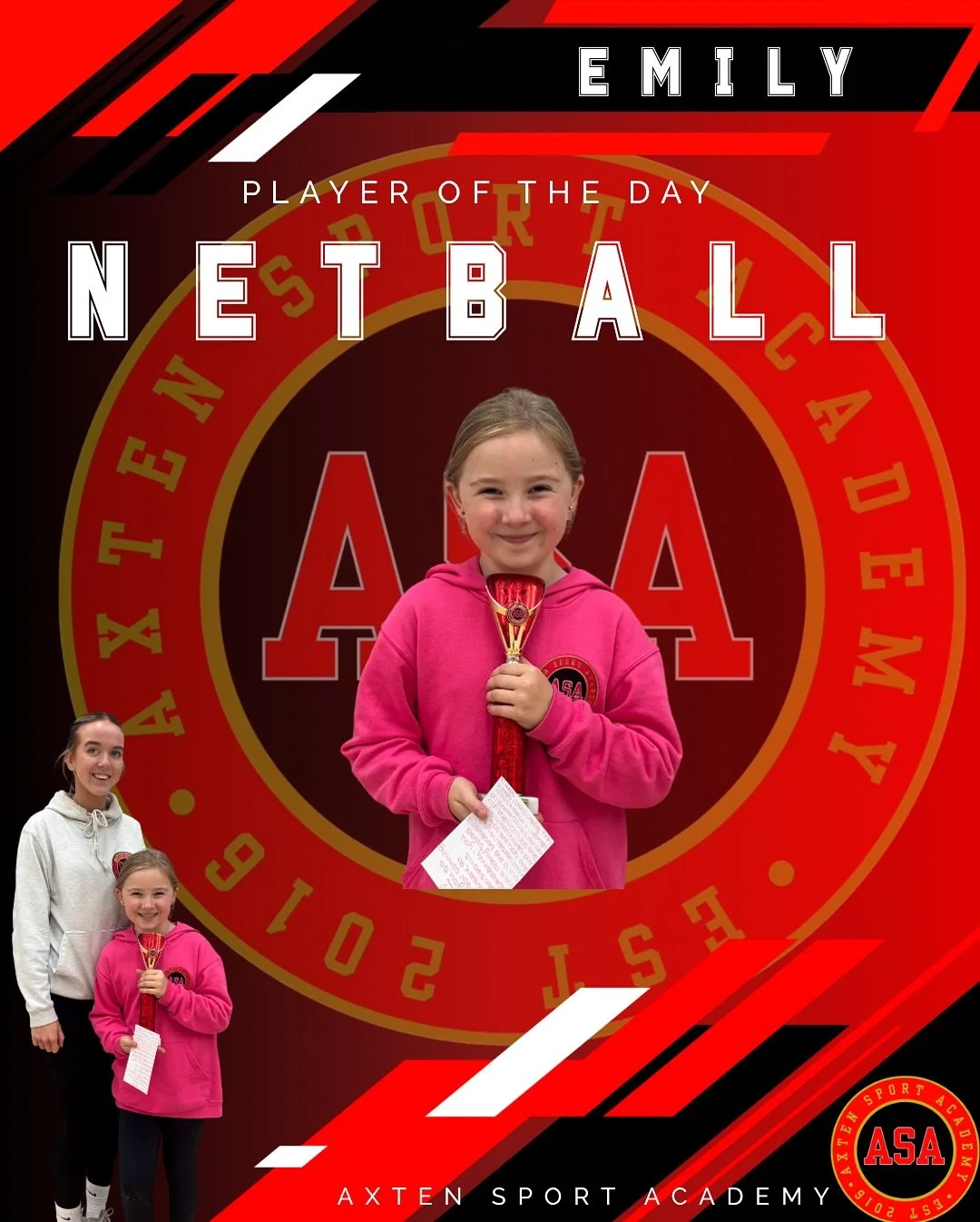 EMILY

My player of the day goes to someone who walks into camp everyday determined and keen to learn something new. This girl always gives 100% effort in all of the drills and activities we do, she always asks questions when needed which really show
