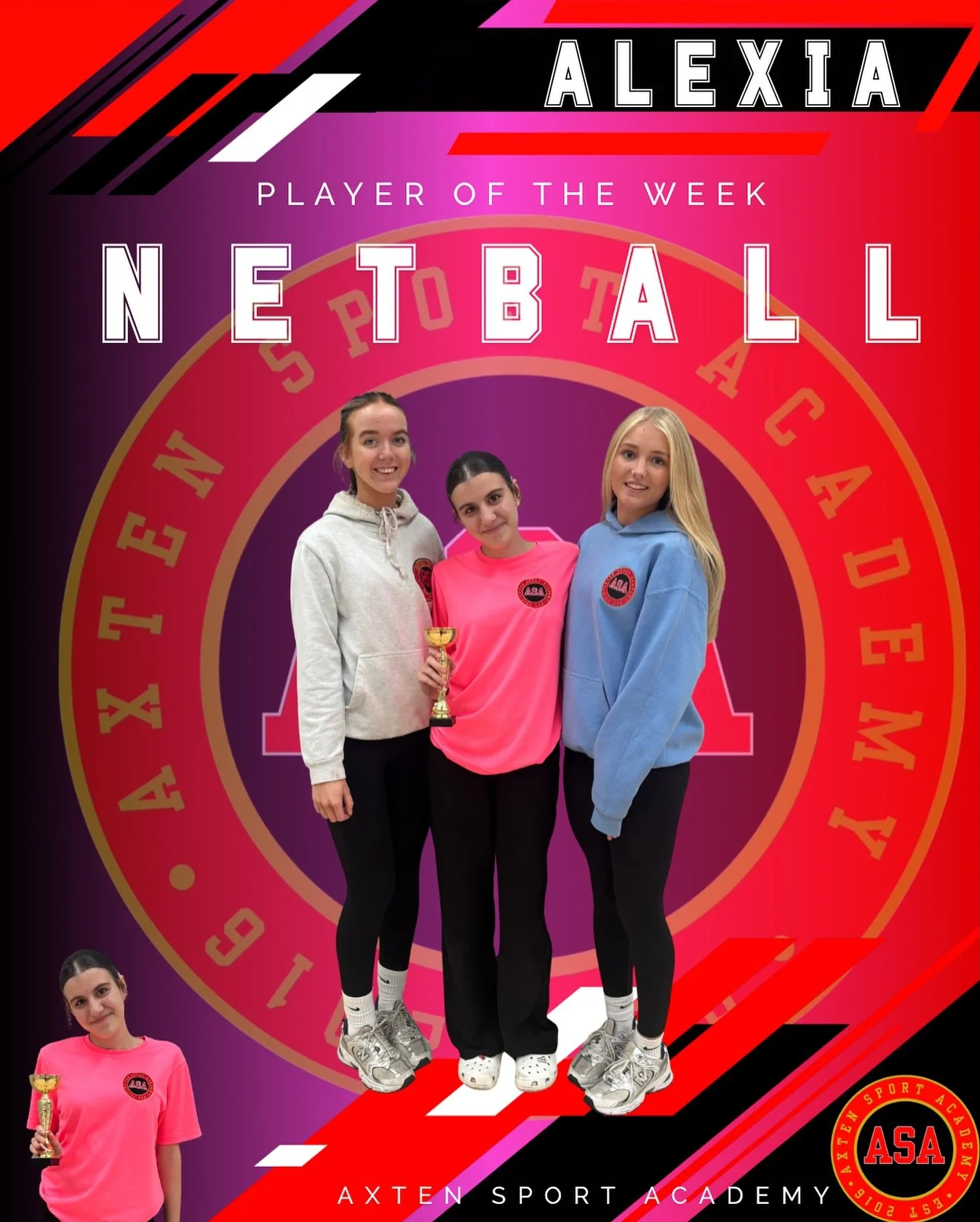 PLAYER OF THE WEEK ✨

ALEXIA

Alexia has truly embodied all of our core values here at Axten Sport Academy &mdash; hard work, high performance, kindness, and respect. Above all, she brings a huge smile, enthusiasm, and positivity to every session!
No