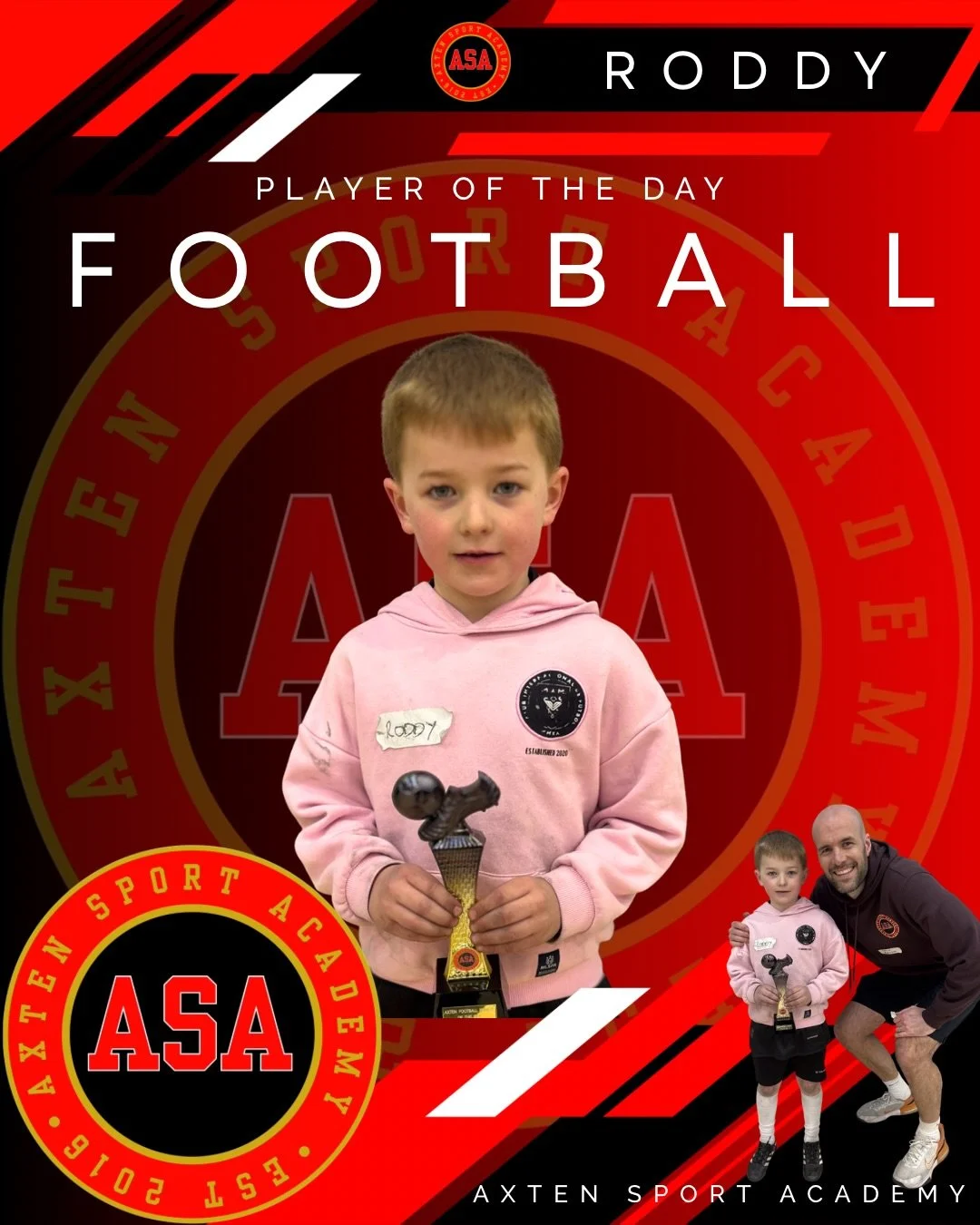 AXTEN FOOTBALL ✨ 

Monday: Player of the day 🏆 

RODDY
Today&rsquo;s focus was dribbling to move effectively through space. My player of the day showed excellent balance when attacking 1v1 and had the ability to change direction at speed. This helps