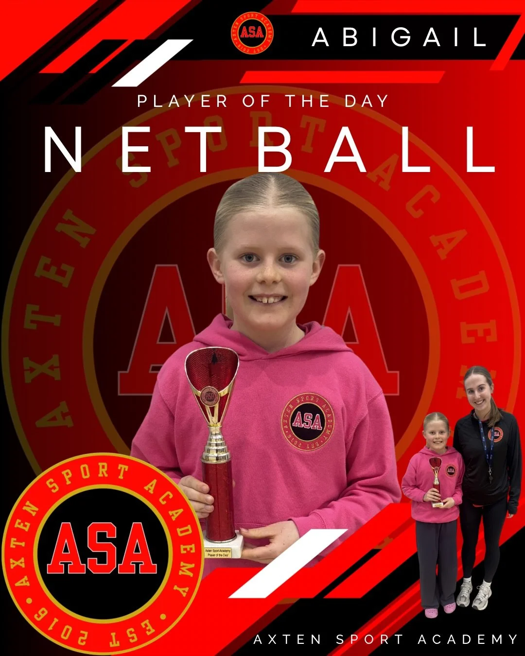 NETBALL PLAYER OF THE DAY 🏆

Wednesday: 

ABIGAIL
Today my player of the day goes to this girl because her versatility around the court has really impressed me. It was clear that she put 100% effort in our defensive workshop today and took on all th