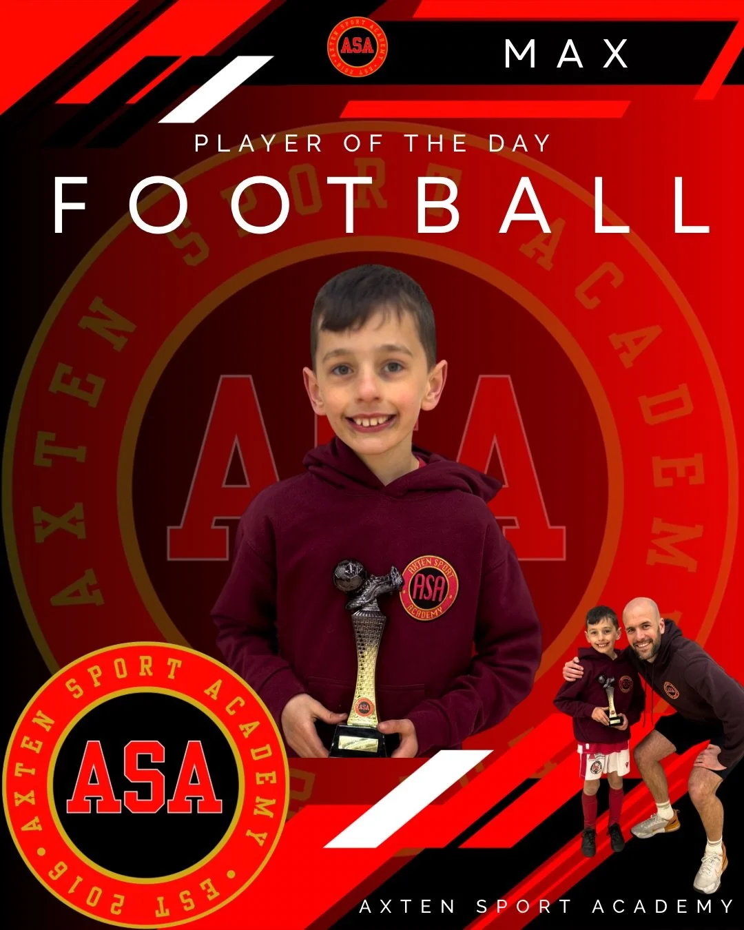 FOOTBALL- Player of the day! 🏆 

MAX
Max is our Player of the Day after a brilliant all-round performance. His energy and work rate were outstanding from start to finish, and he showed real attacking flair while also making excellent defensive contr