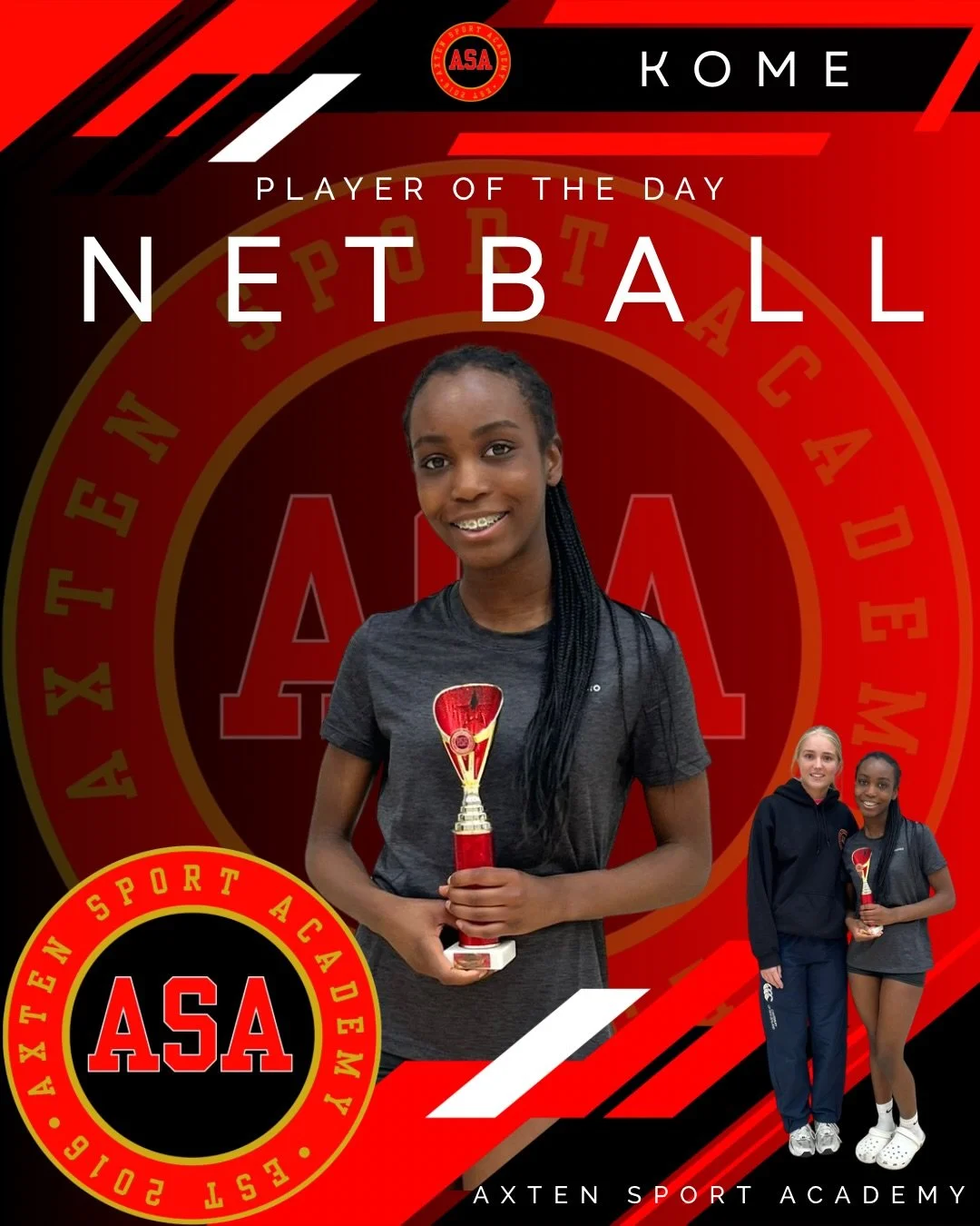 NETBALL- Player of the Day! 🏆

KOME
This player has really impressed me with the athletic defending ability today! Her timing and fierce interceptions have been incredible. She has dominated in all areas of the court and has been marking her opponen