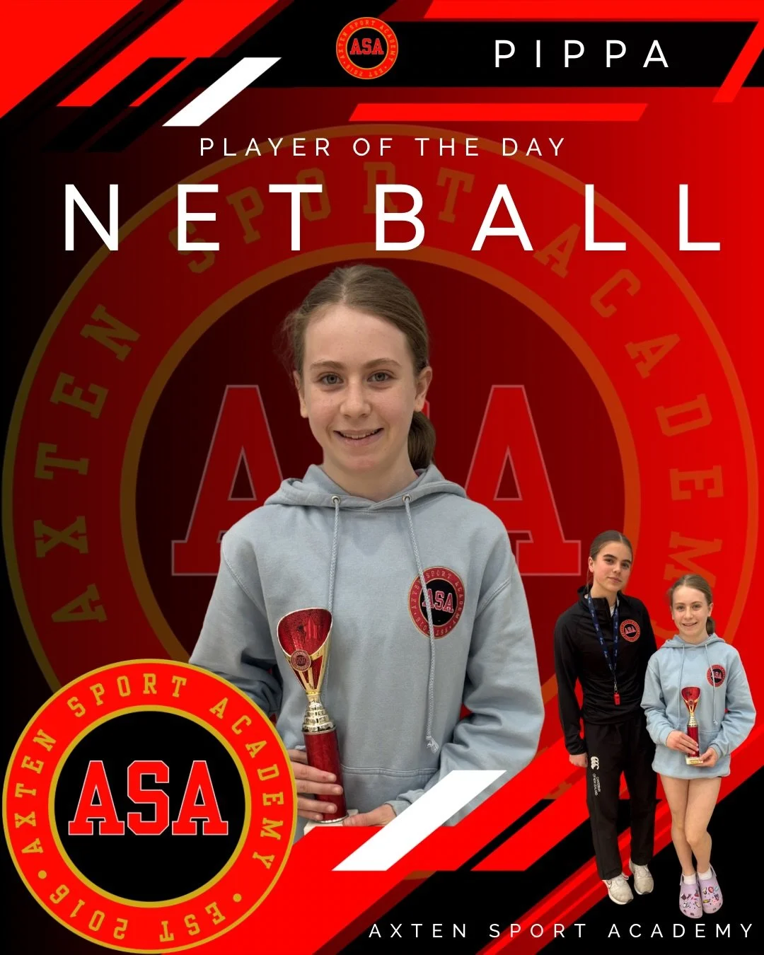 AXTEN NETBALL- Player Of The Day 🏆 

PIPPA
Today we worked on new shooting techniques and skills in the circle. My player of the day today goes to a girl that took on board all the advice and tried out all the new skills during game play. She played