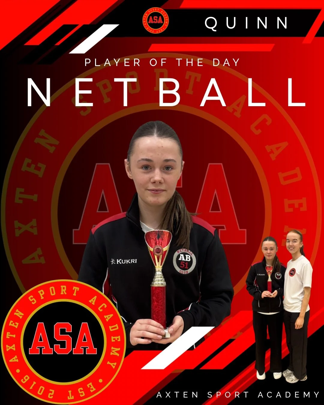 AXTEN NETBALL- Player of the day 🏆 

QUINN
My player of the day goes to a girl who has been a pleasure to coach this whole week. She has given 100% effort in every single activity- both defence and attacking, which showed just how versatile of a pla