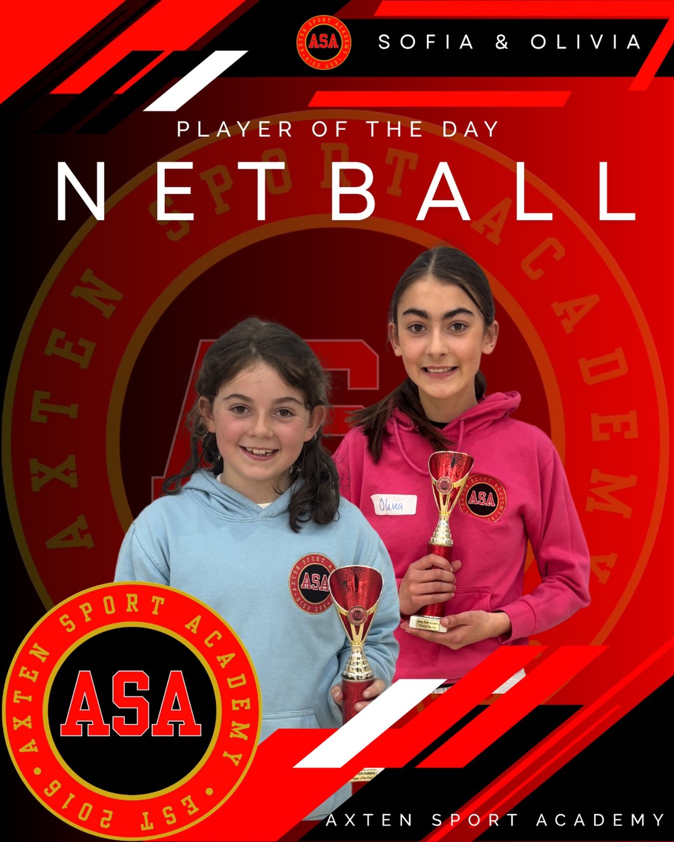AXTEN NETBALL- Player of the day 🏆 

Sofia &amp; Olivia L 
A special day when sisters both win the award together!💕

SOFIA 
My player of the day goes to a girl who put so much effort into today&rsquo;s defensive workshop. She worked so hard and got