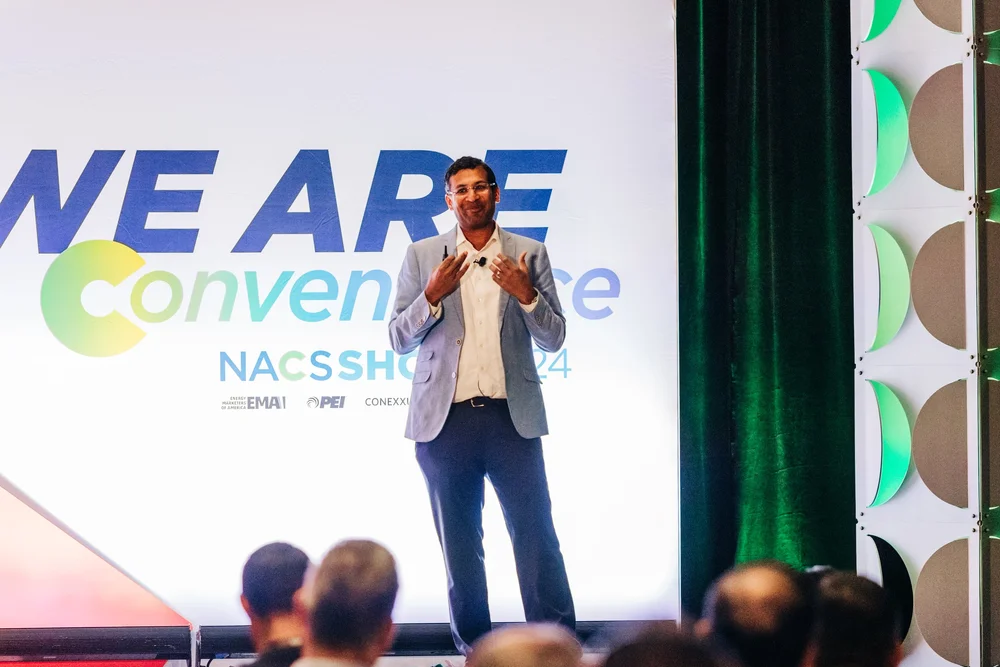 Birju Shah delivering the We Are Convenience keynote at NACS Show 2024