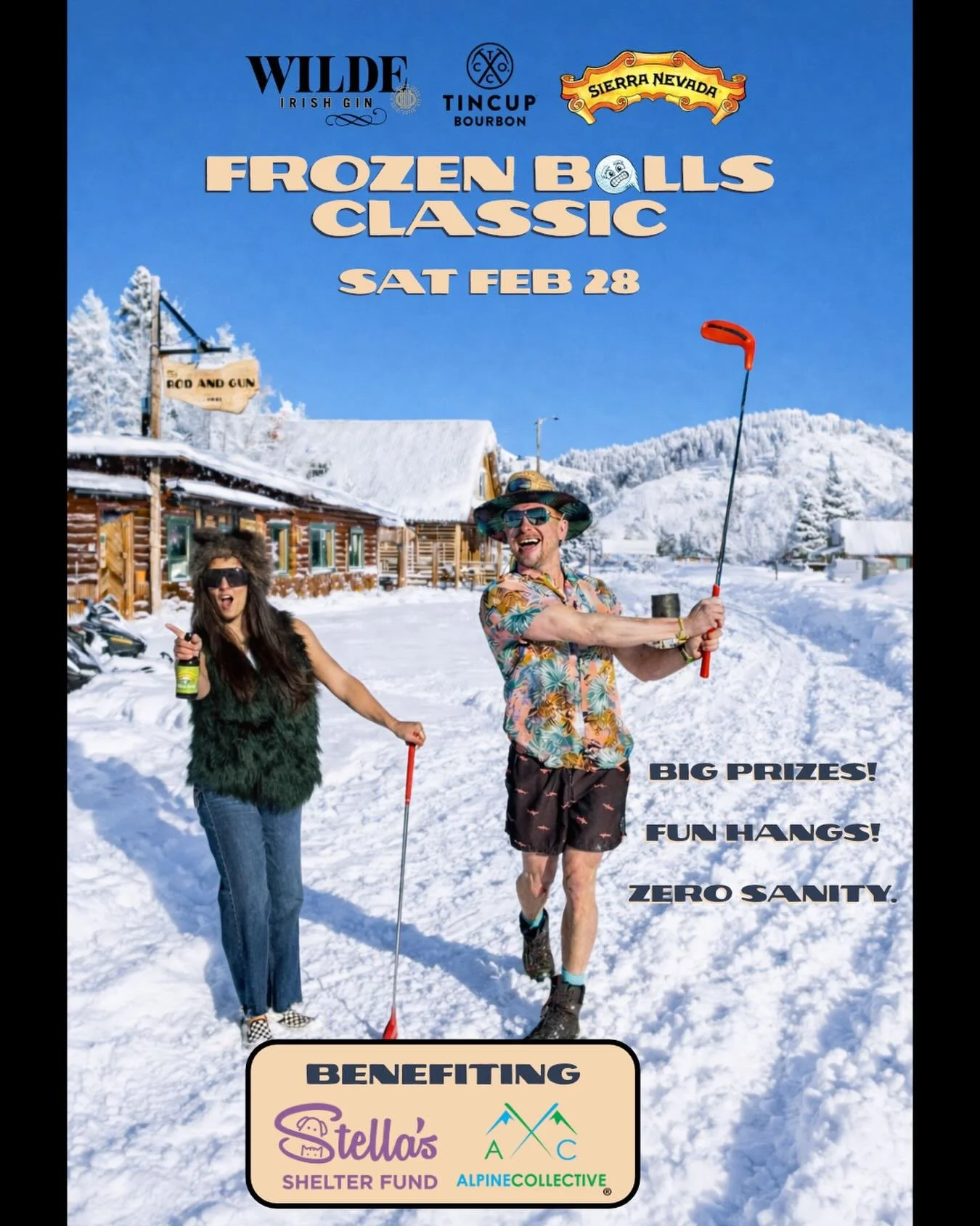 2 weeks away! No golfing ability needed! Book a room now! Tourney info and registration at www.therodandgun.com/frozen-balls-classic. Get ready for a totally unhinged hootenanny.