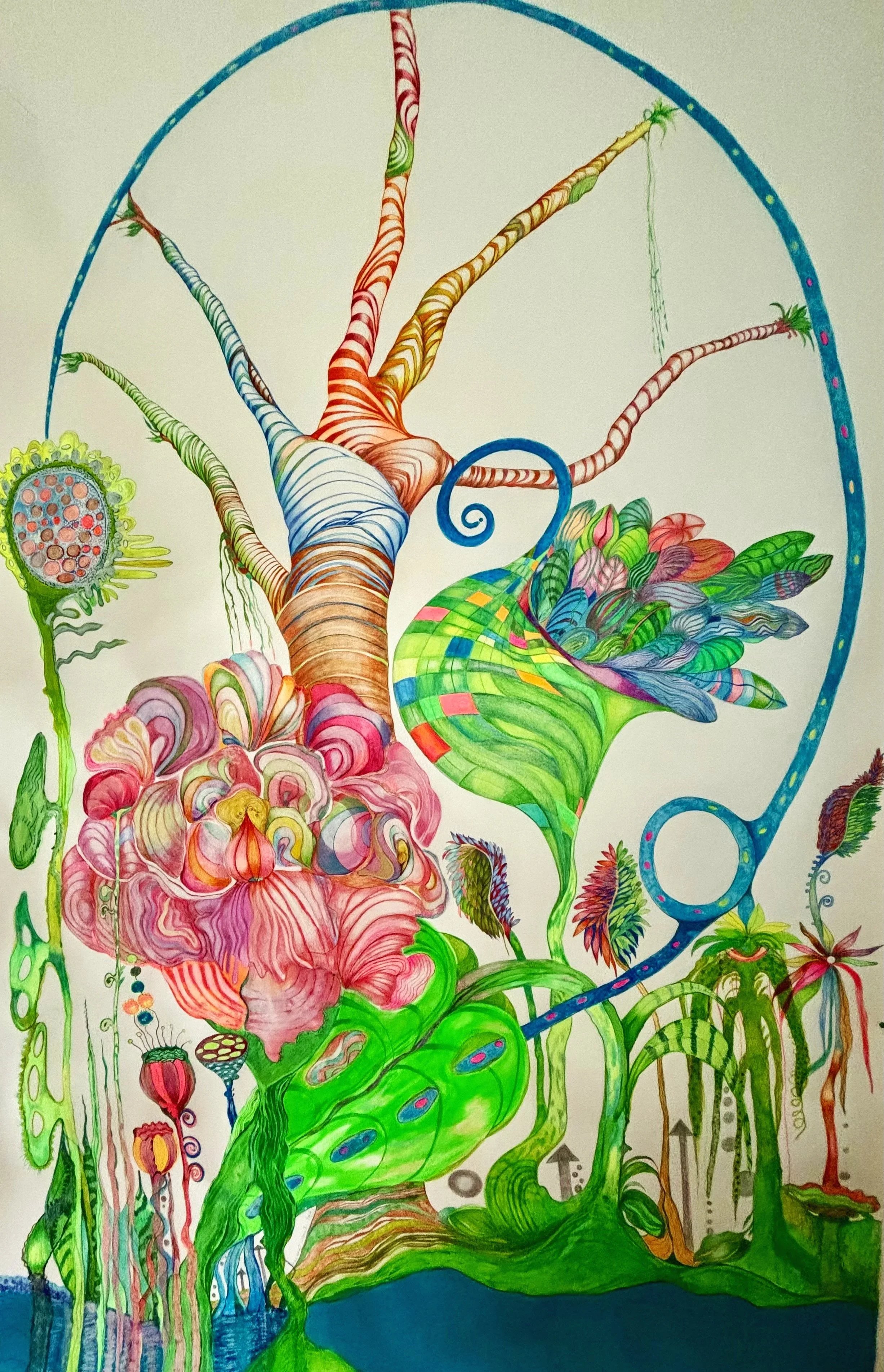 Flower Mandala: 
Imaginary plants, in a garden with a protective tree.