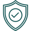 Ein Schutzschild mit einem Häkchen in der Mitte, symbolisiert Sicherheit.