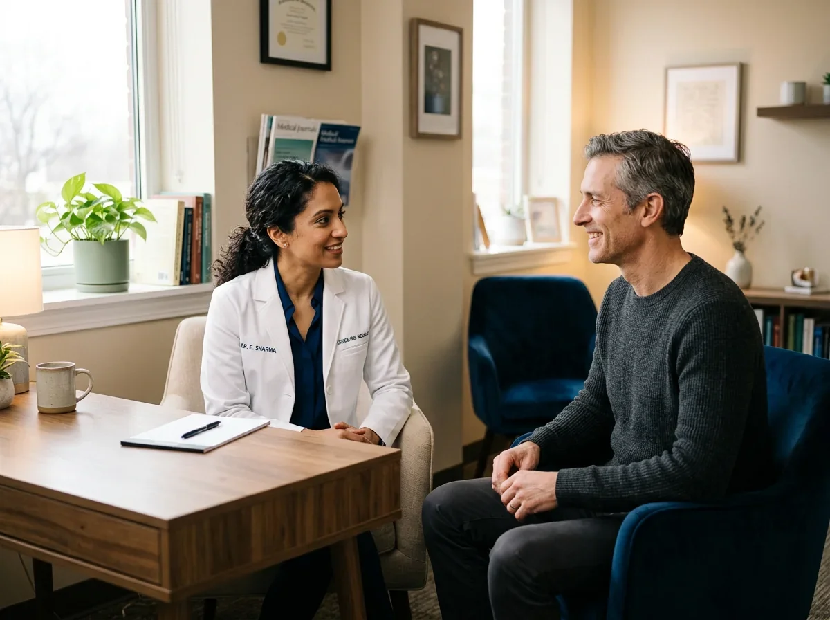 Man in preventive care consultation at Concierge Medicine of Cincinnati — men's health and cardiovascular risk management