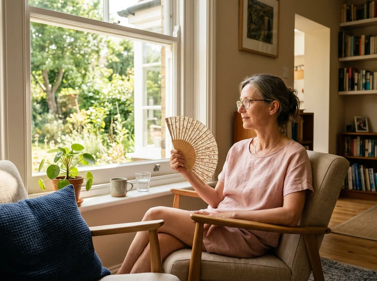 Woman managing menopause symptoms in summer heat — perimenopause care at Concierge Medicine of Cincinnati