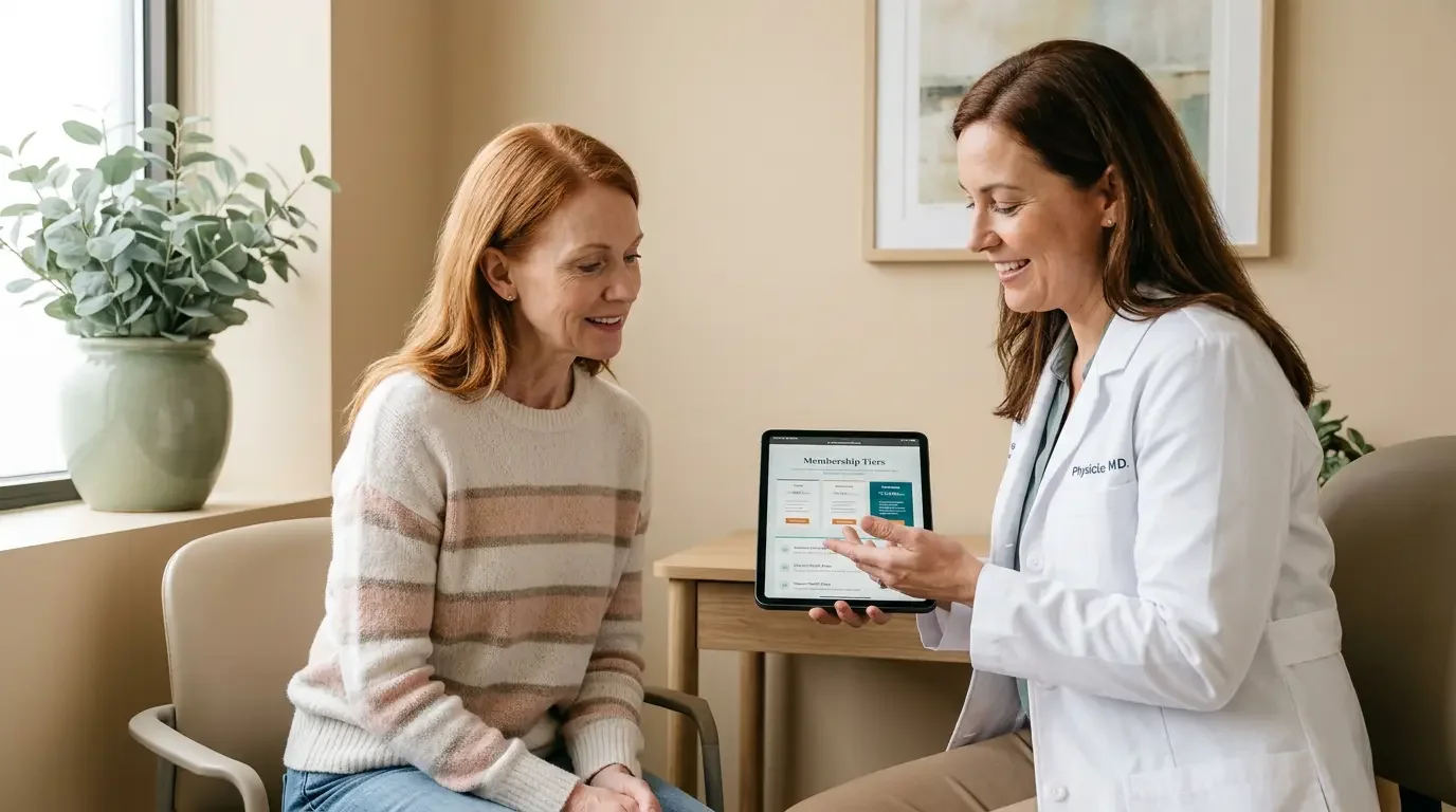 Physician walking a patient through concierge medicine membership tiers