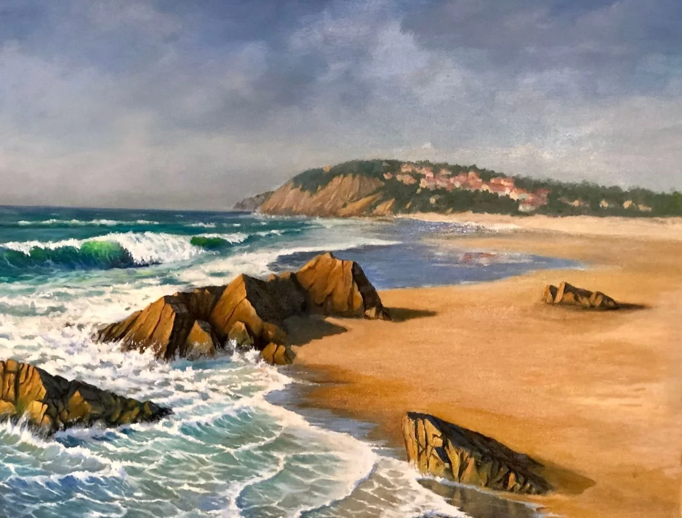 coastal french riviera beach oil painting