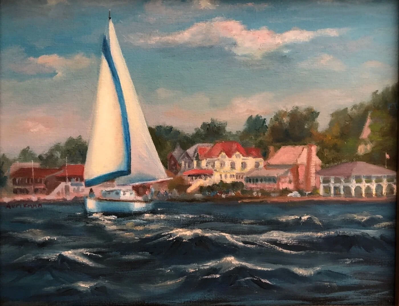 sailboat rough sea original oil painting
