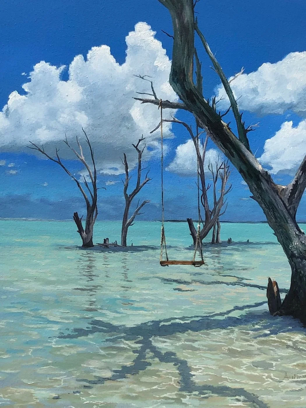 Florida keys water bay oil painting