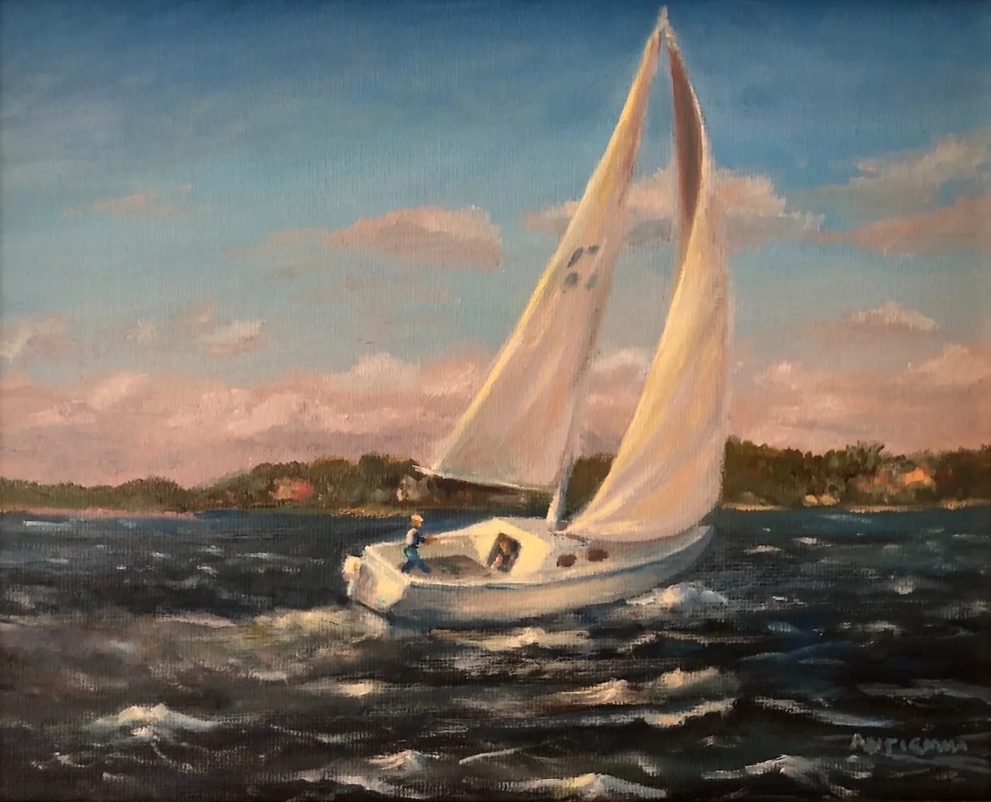 moody sailboat ocean original oil painting