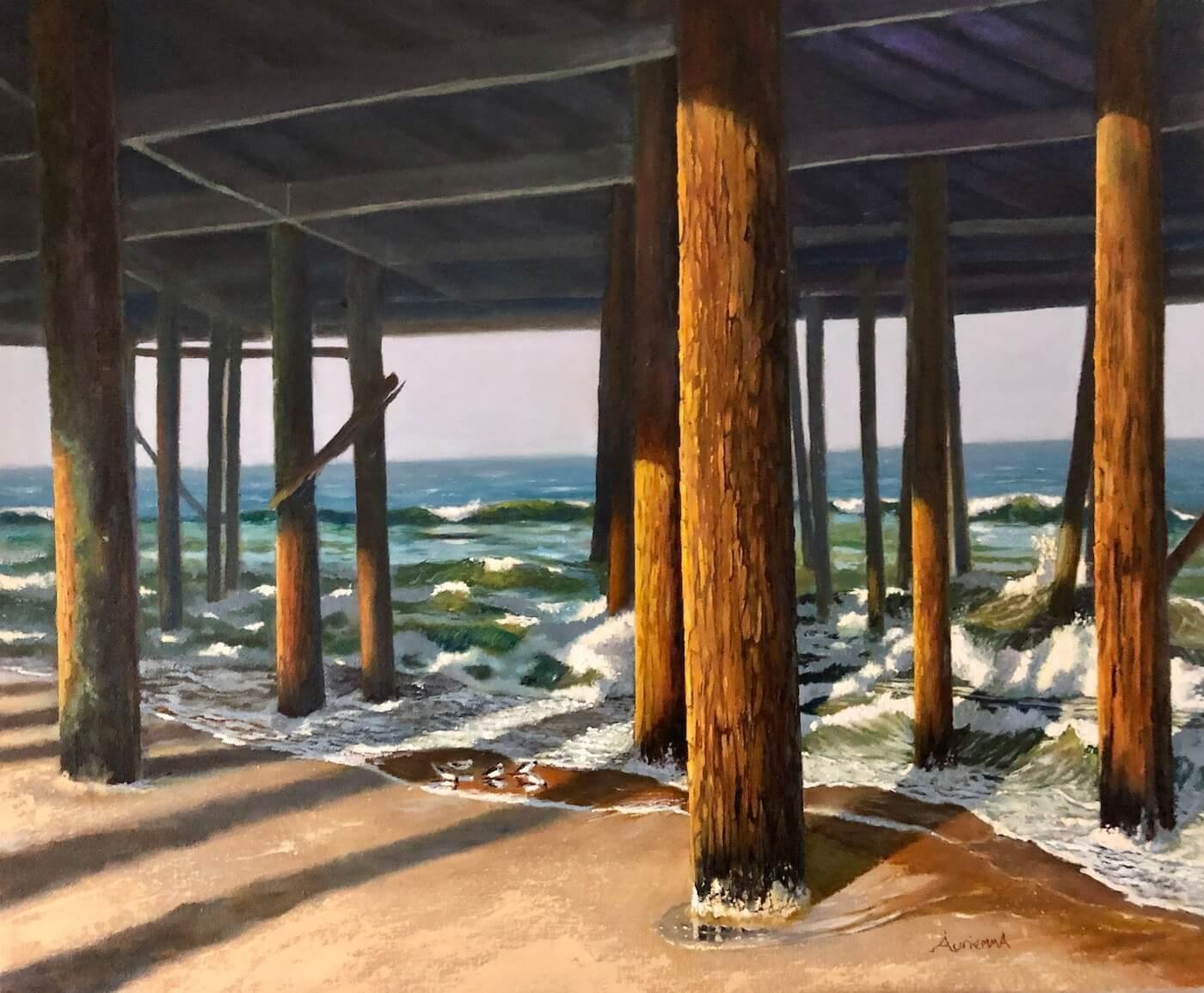 Boardwalk piers New Jersey oil painting
