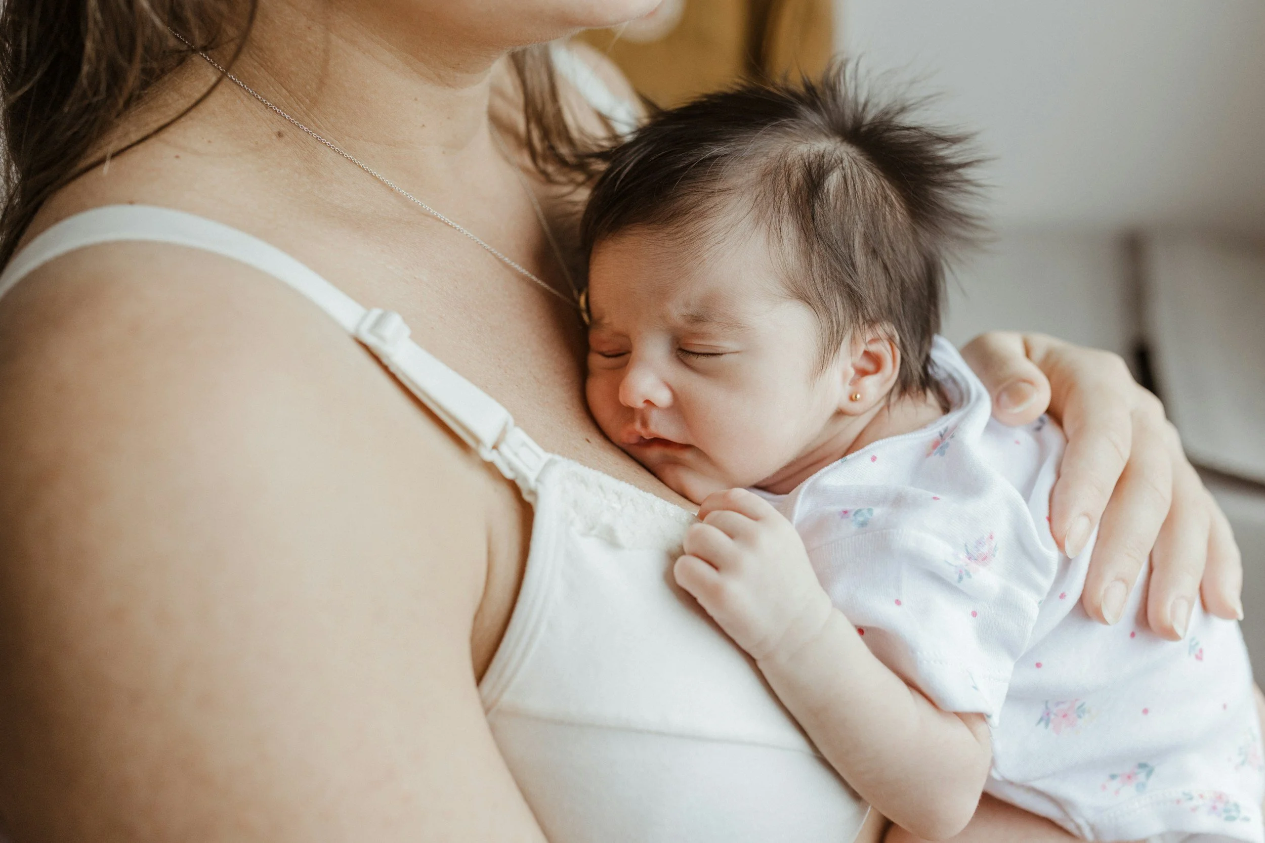 New mom feeling touched out taking a quiet moment to reset