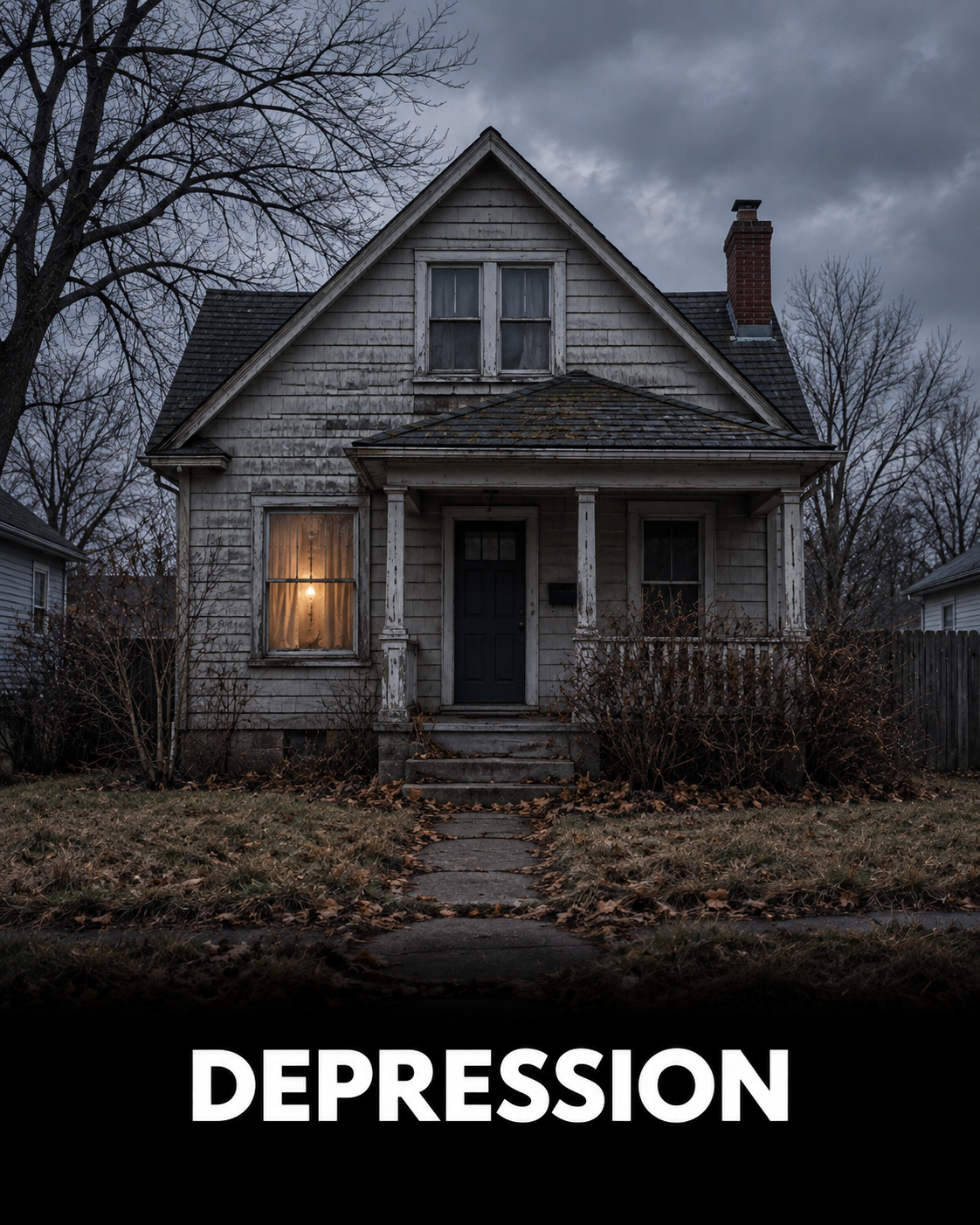 Conceptual house illustration representing depression symptoms and mental health support.