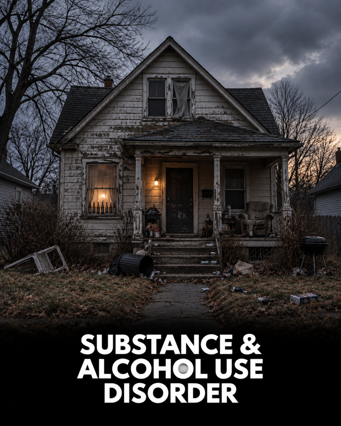 Conceptual house representing substance and alcohol use disorders and recovery support.