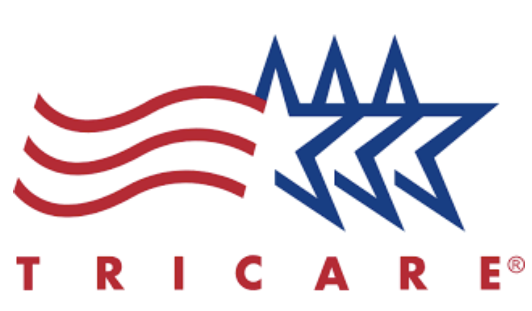 Logo of the United States Tricare, featuring a stylized red waving flag and a blue star with multiple pointed segments, with the word 'TRICARE' in red capital letters underneath.