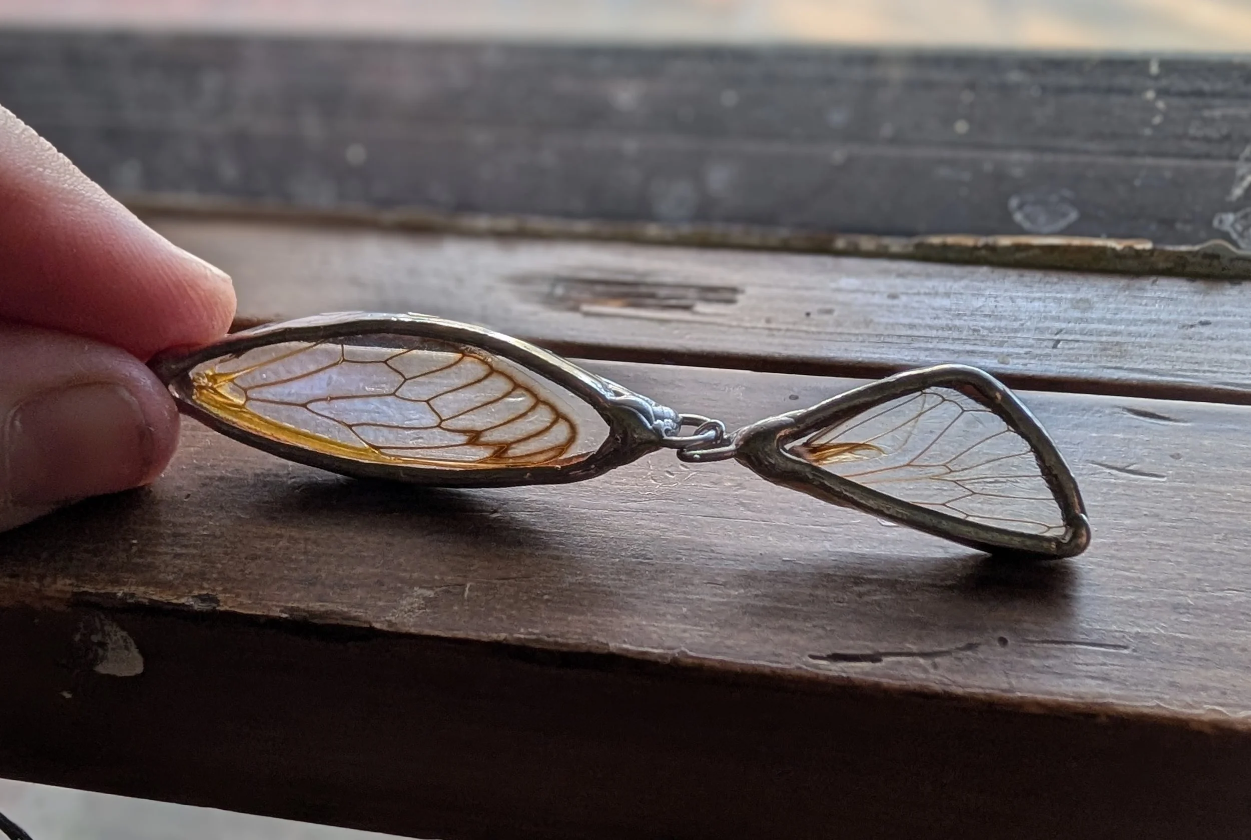 Dangling Cicada Wing Necklace - Two Wings
