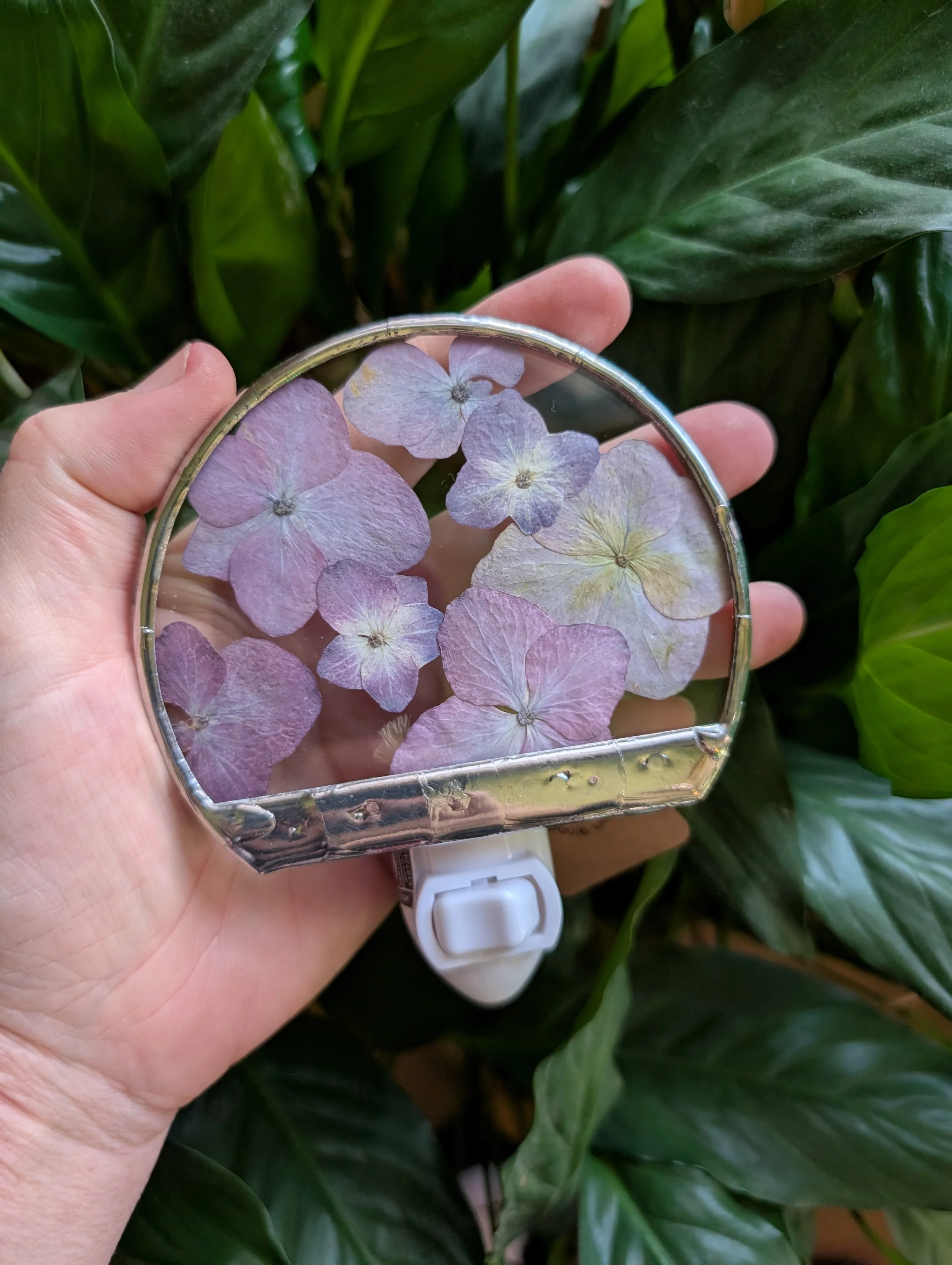 Glass Nightlight with Pressed Hydrangea