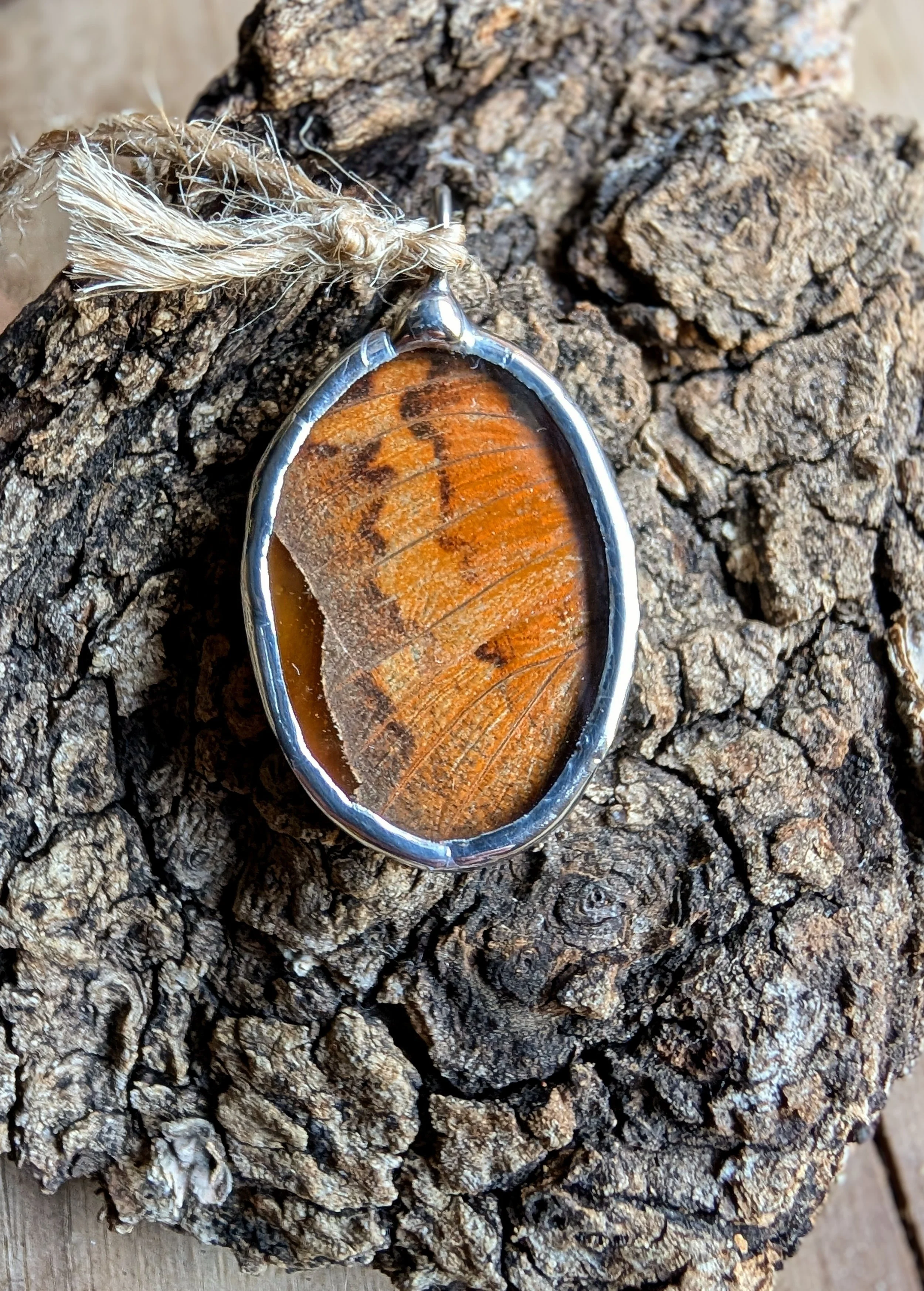 Fritillary Butterfly wings on Stained Glass (pendant)