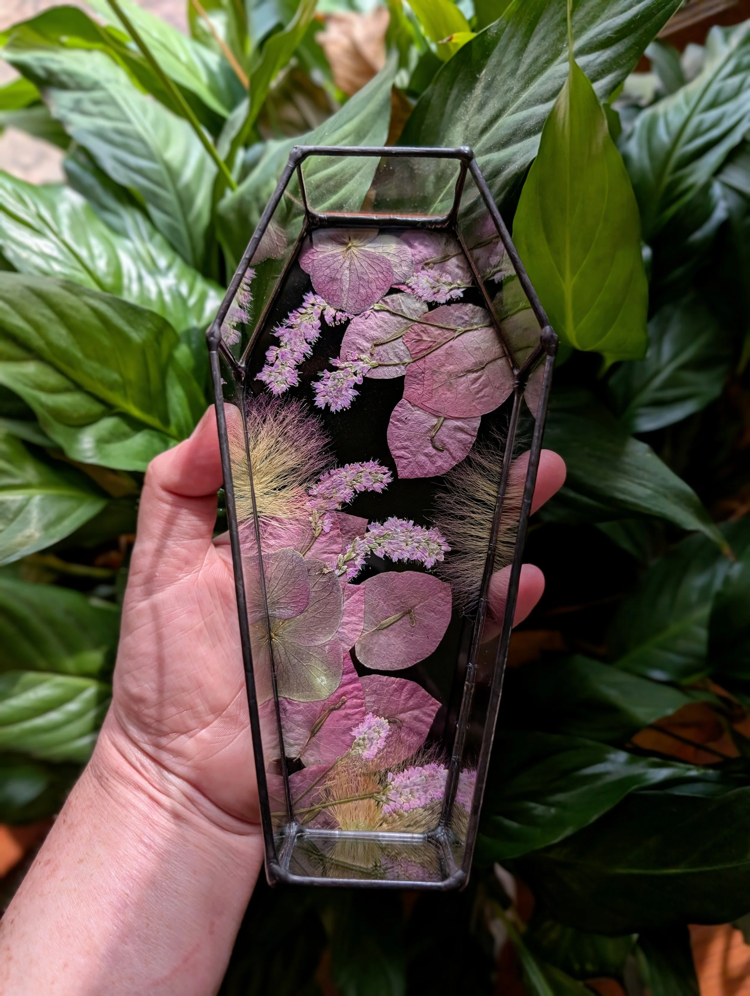 Glass Floral Casket Trinket Tray - Pink/Black