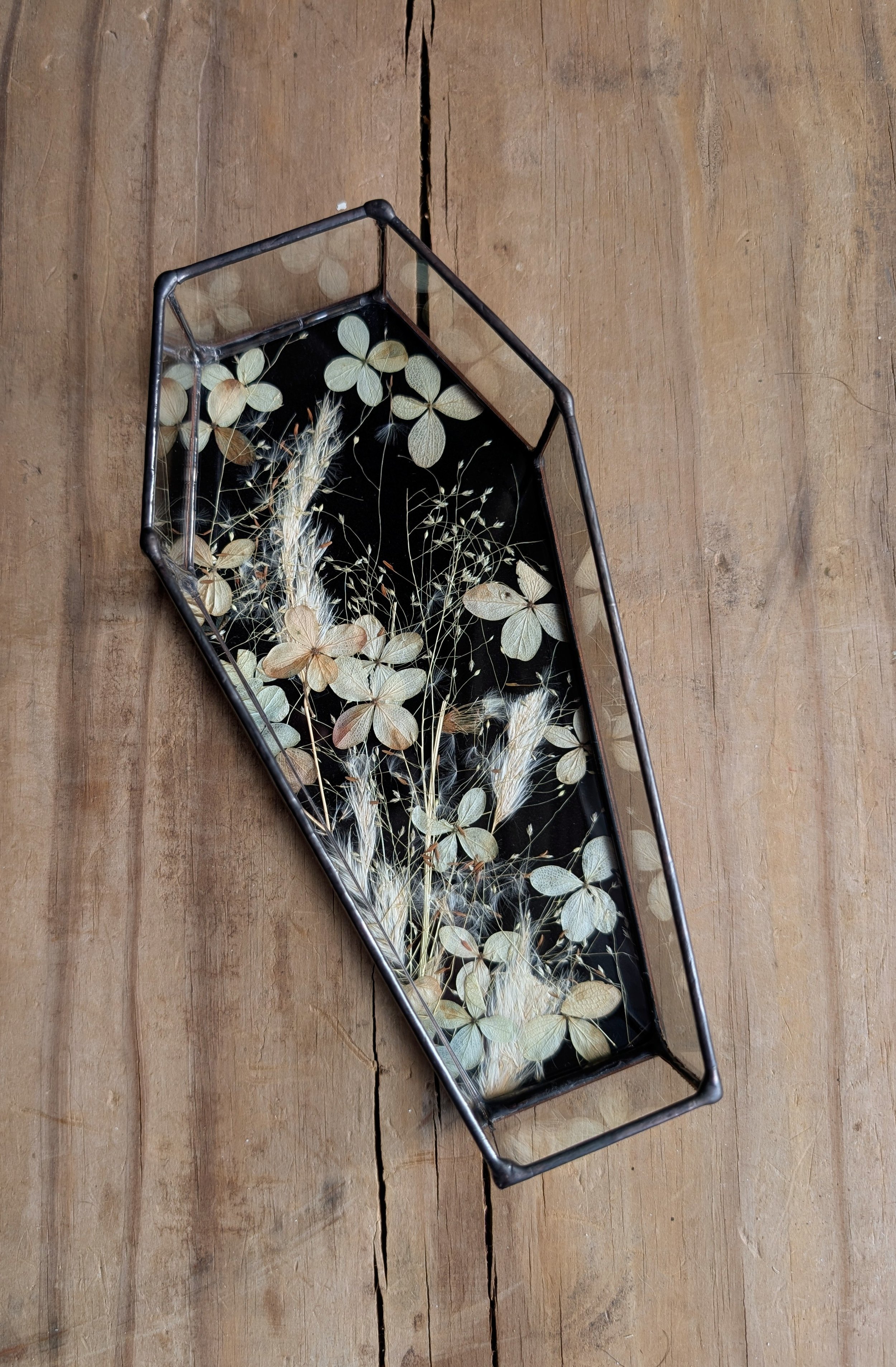 Glass Floral Coffin Trinket Tray B/W