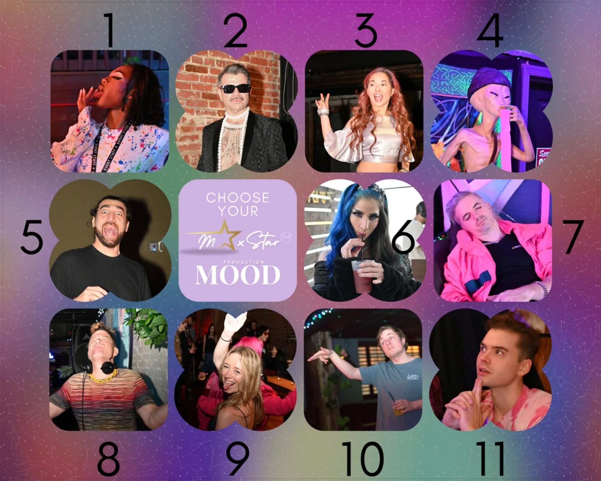 Which MaxStar mood are you!? 🌟🎭 We're feeling #4 for sure 👽🖖
Upcoming: @time_wellwasted on 7/9 at @timerestaurant 🪩🥂 Free w/ RSVP, 🔗 in bio! 💜
.
📸 @entrekinphotos 
.
.
.
#maxstarproduction #phillyevents #phillynightlife #edmphilly