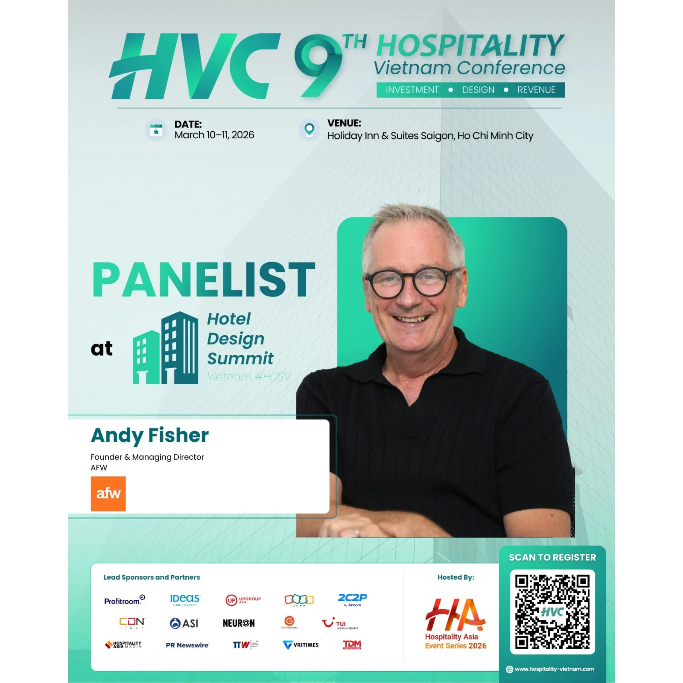 February 2026 
 
Andy Fisher is a panelist at the 9th Hospitality Vietnam Conference from 10 - 11 March 