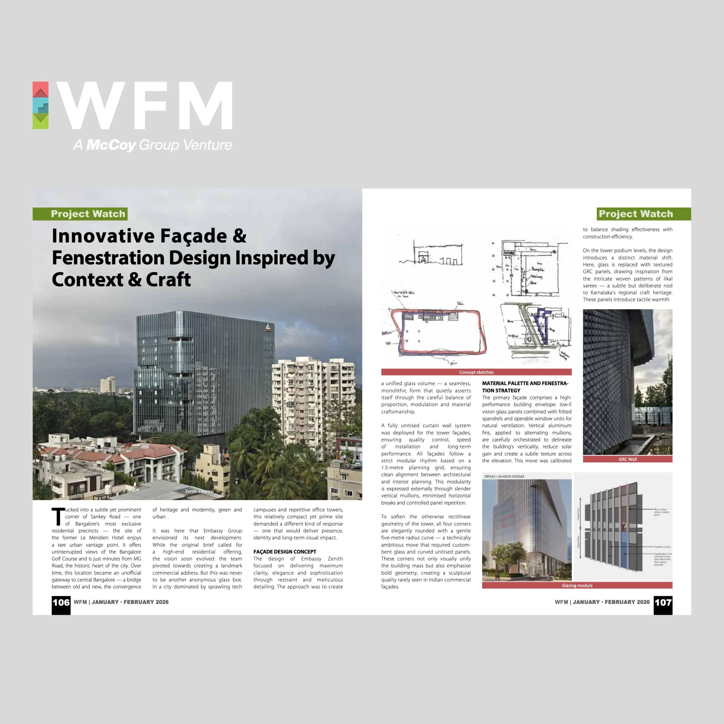  March 2026 
 
Hamish Winstanley authored an article on the facade design of Embassy Zenith in the Jan-Feb 2026 issue of Window & Facade Magazine