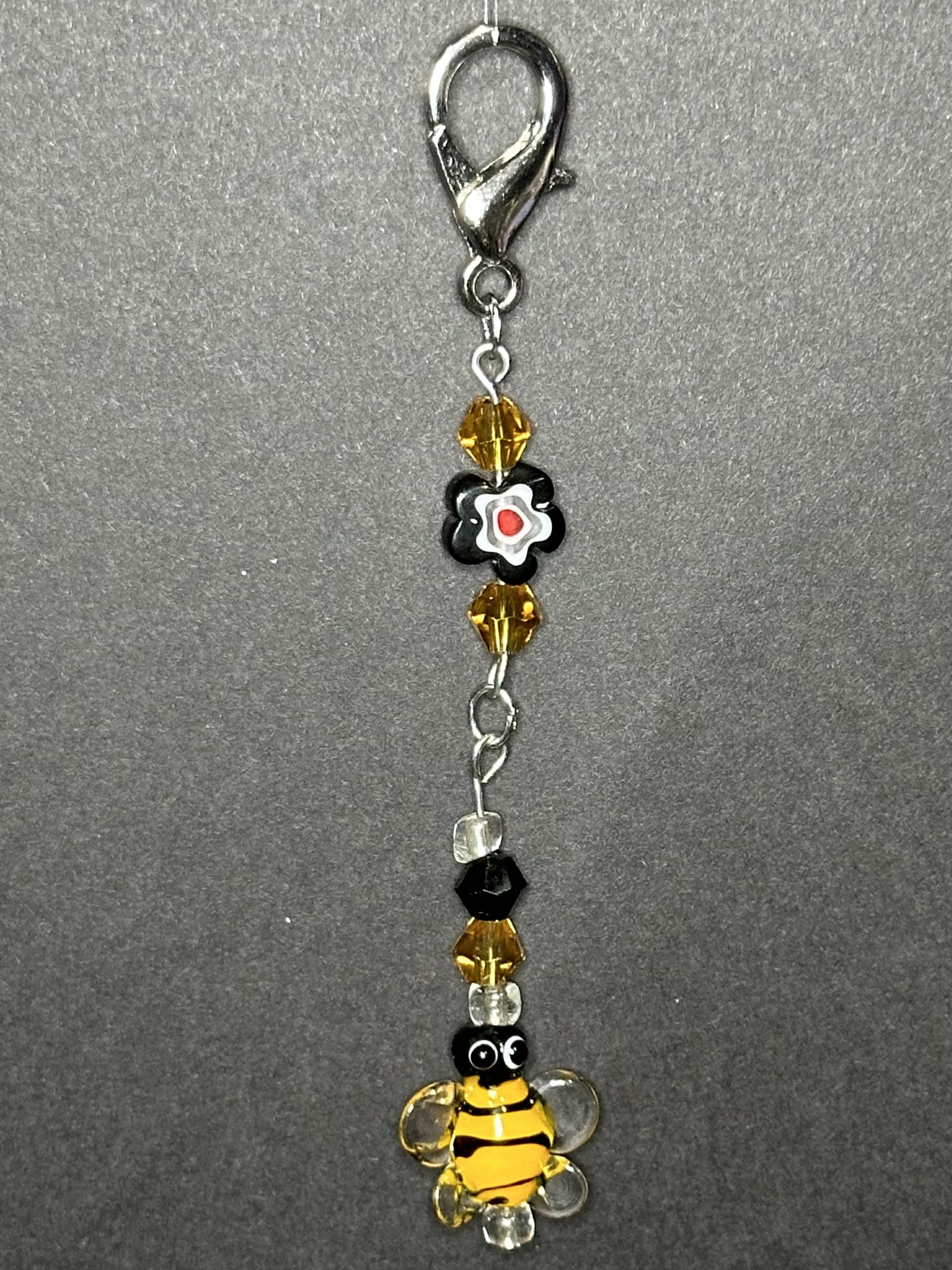 Bee with black flower stitch marker